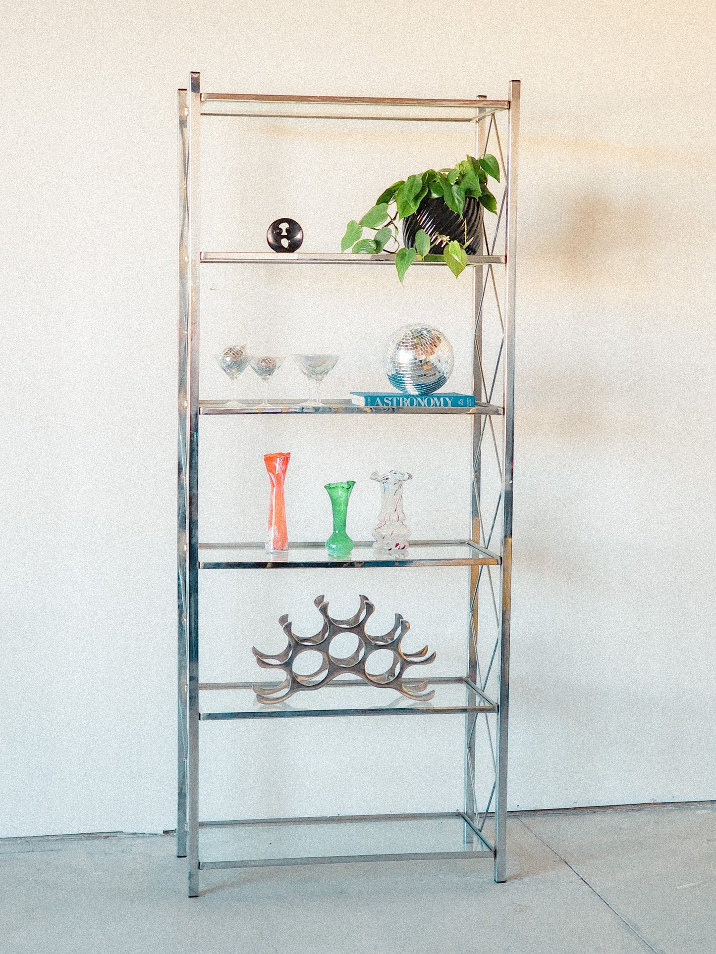 Vtg Mid Century Chrome & Glass Bookshelf