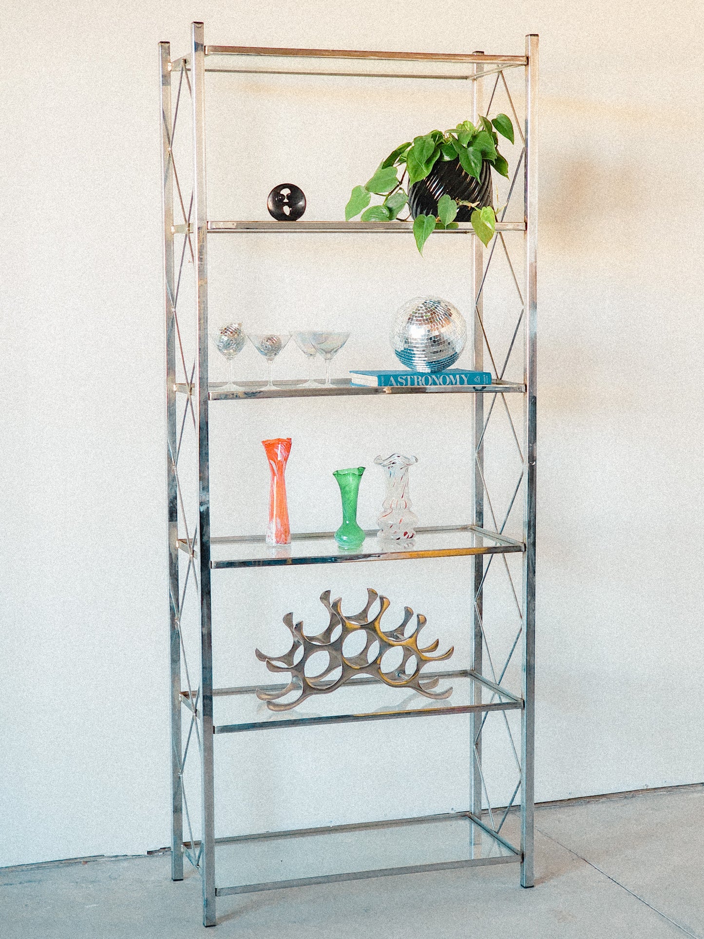 Vtg Mid Century Chrome & Glass Bookshelf