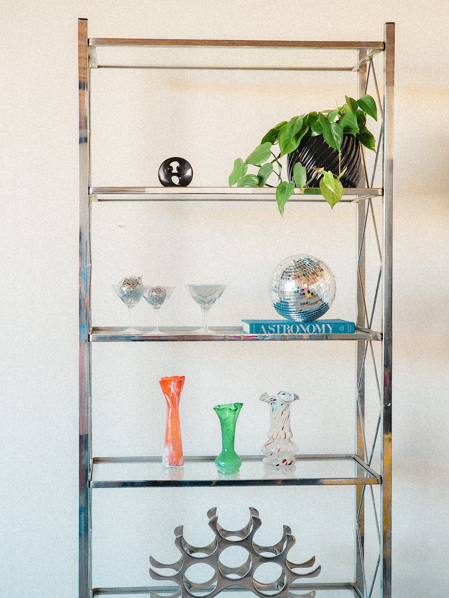 Vtg Mid Century Chrome & Glass Bookshelf