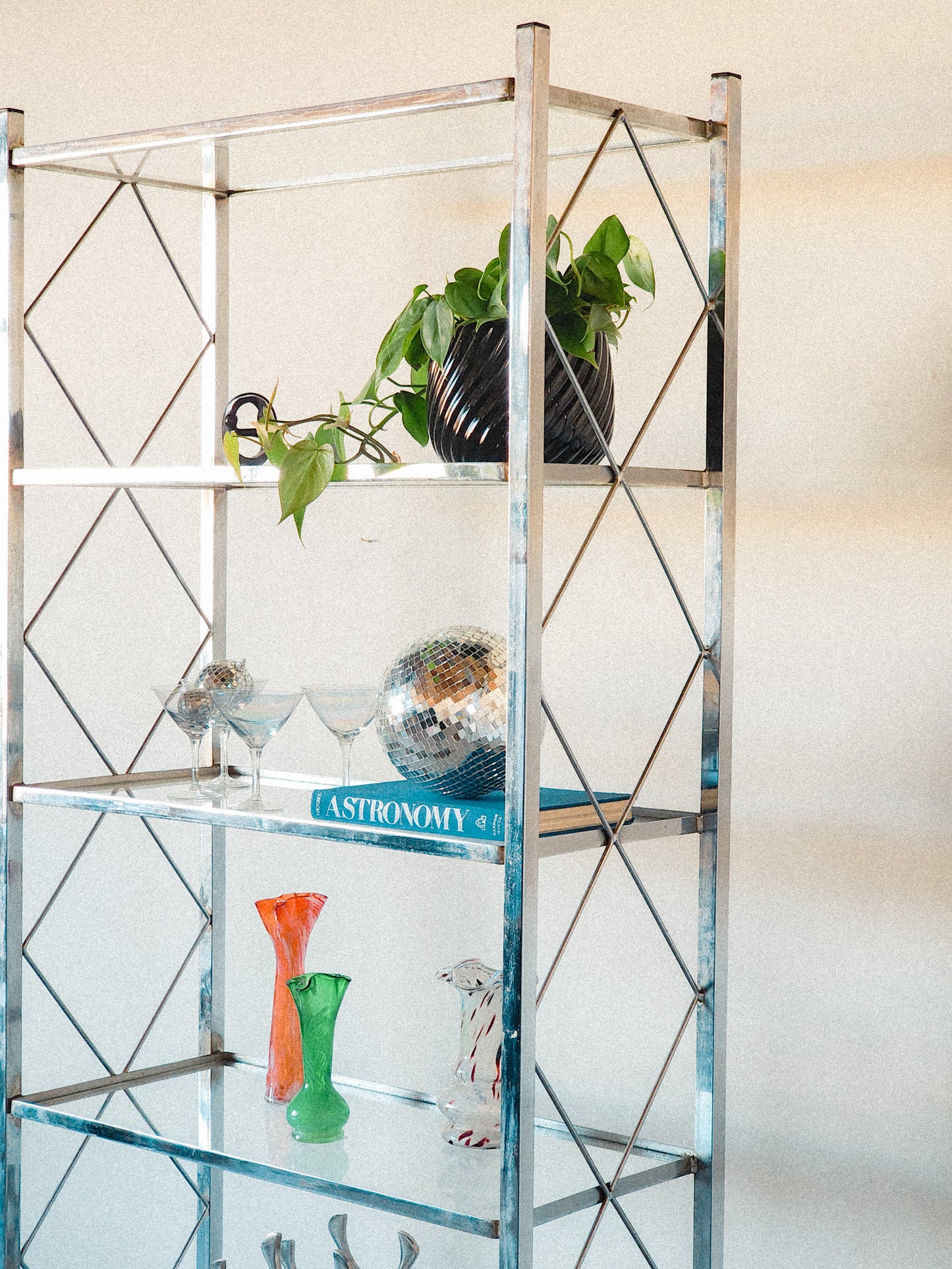 Vtg Mid Century Chrome & Glass Bookshelf