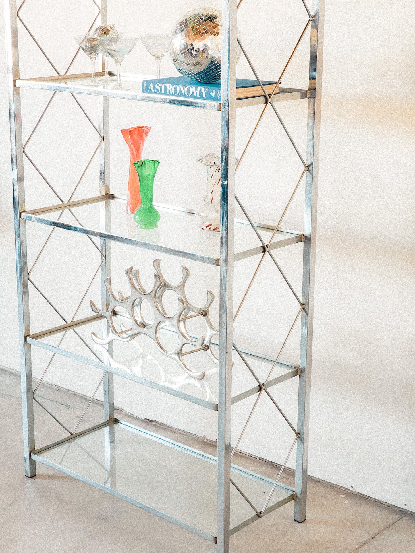 Vtg Mid Century Chrome & Glass Bookshelf