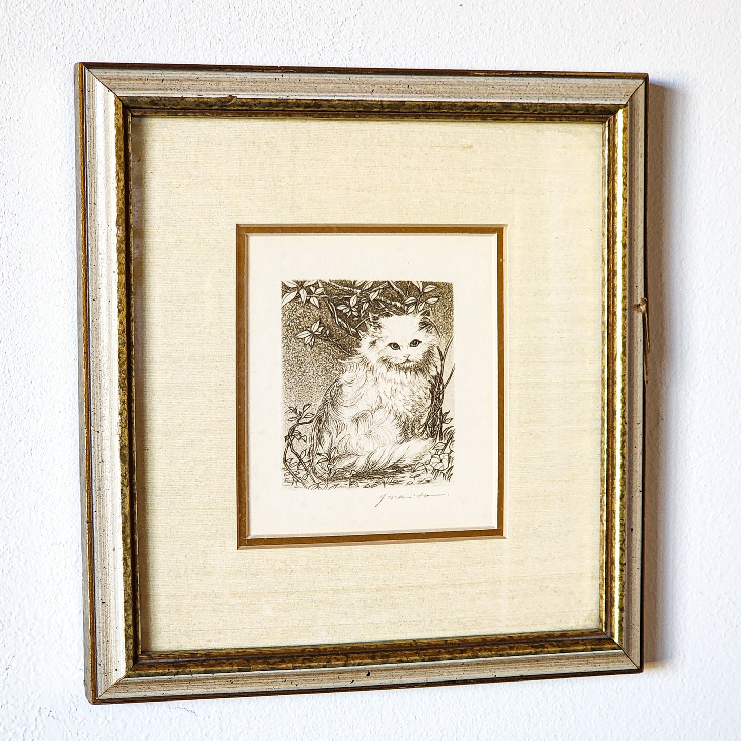 Adorable Vtg Framed Cat Print