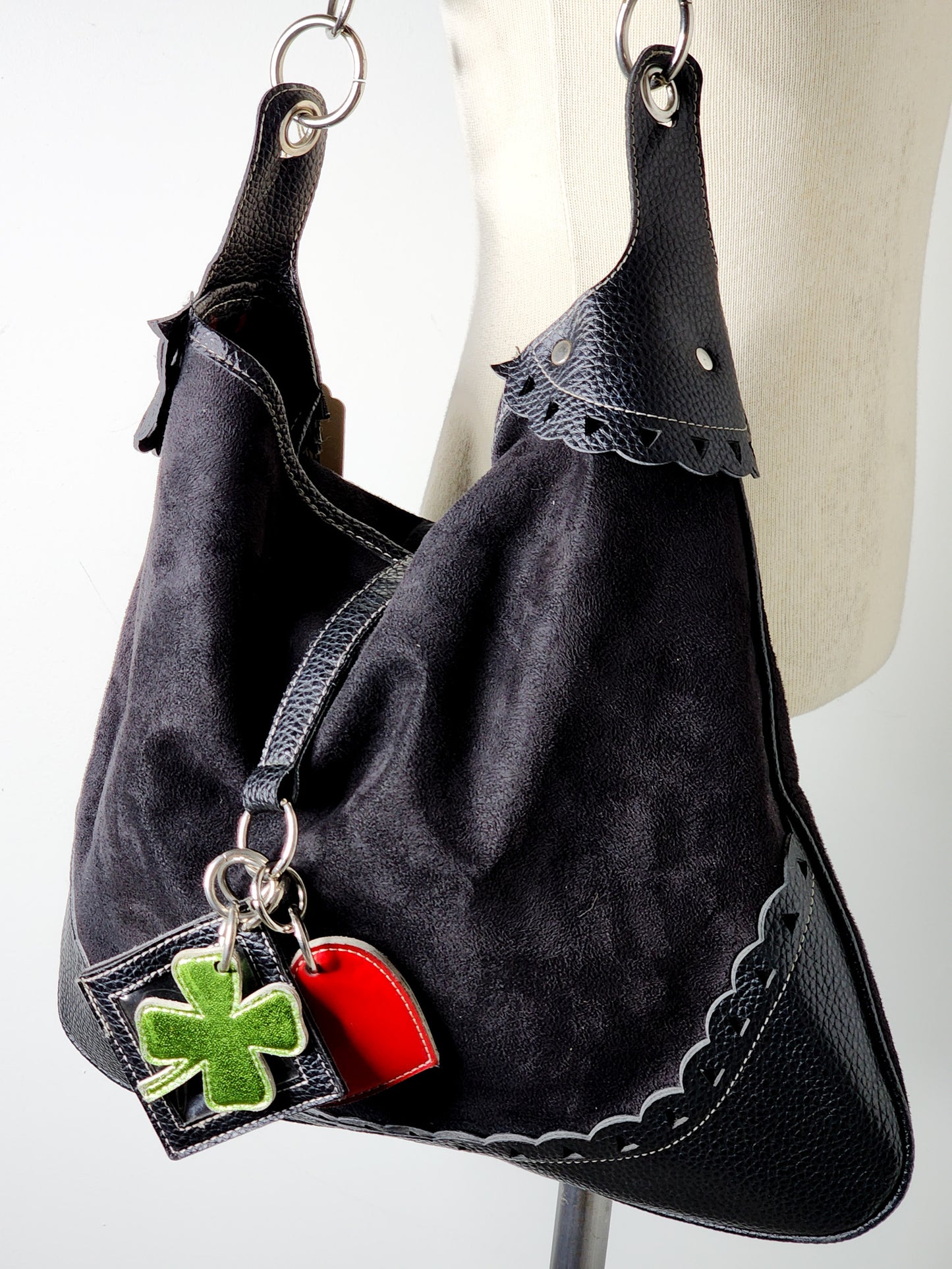 Vtg Y2K Suede Black Hobo Bag