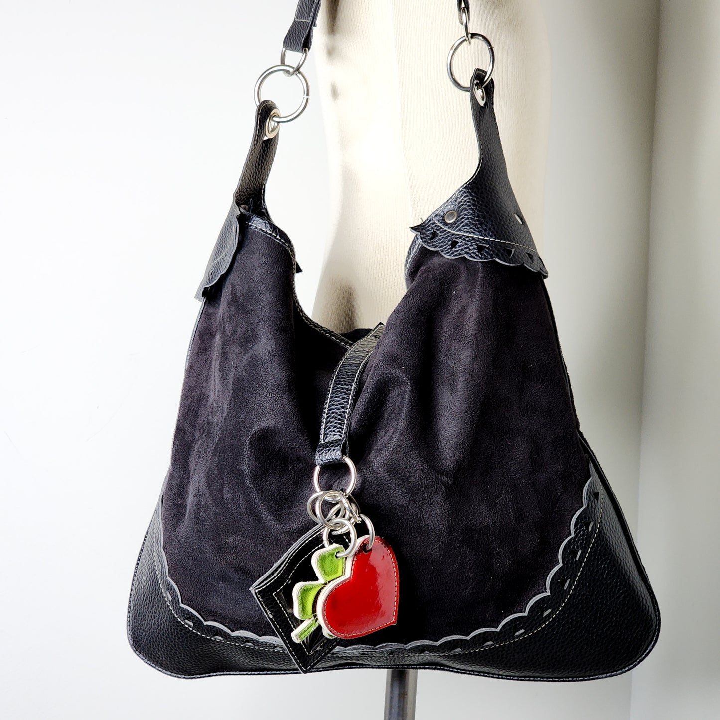 Vtg Y2K Suede Black Hobo Bag