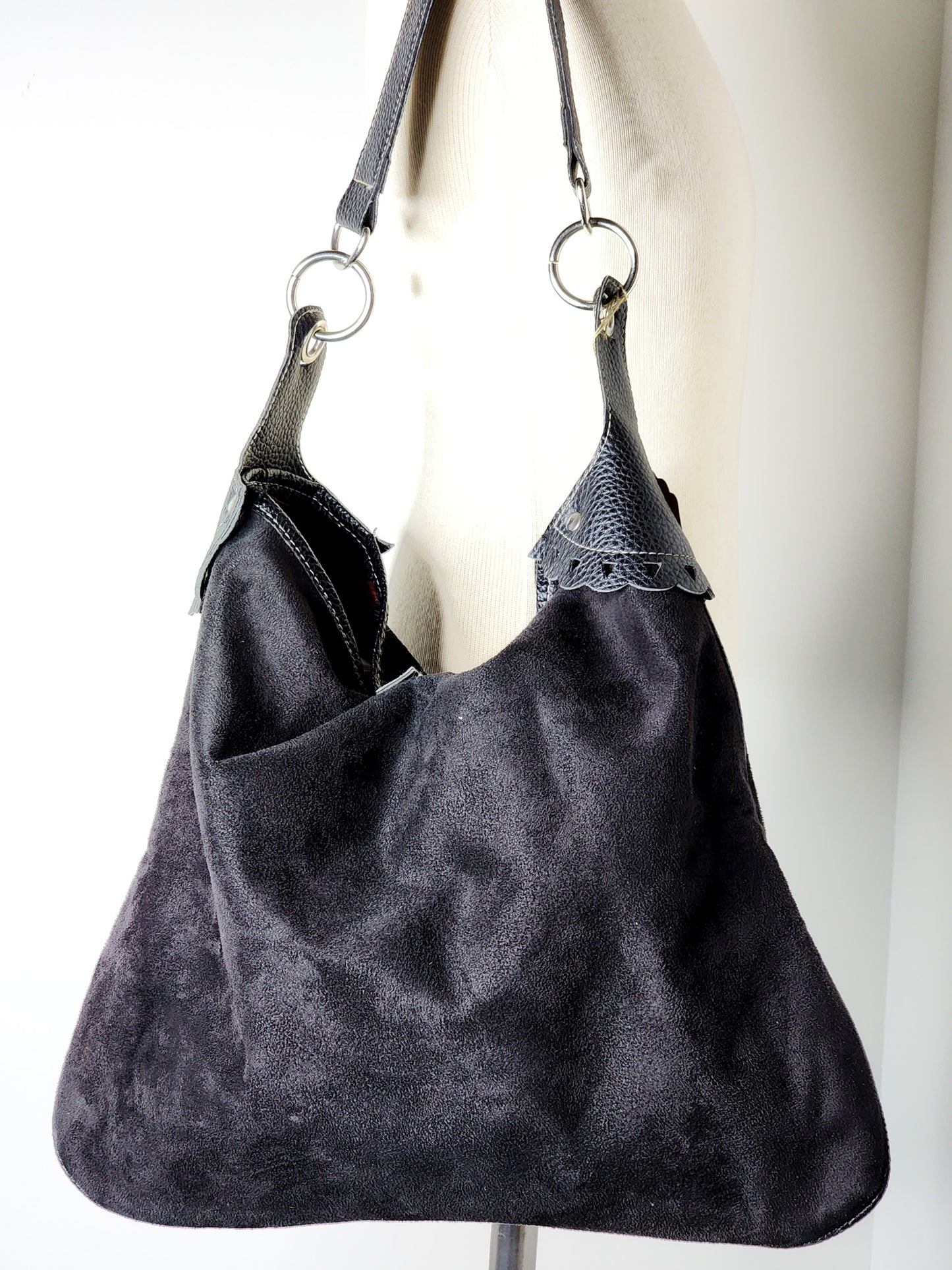 Vtg Y2K Suede Black Hobo Bag