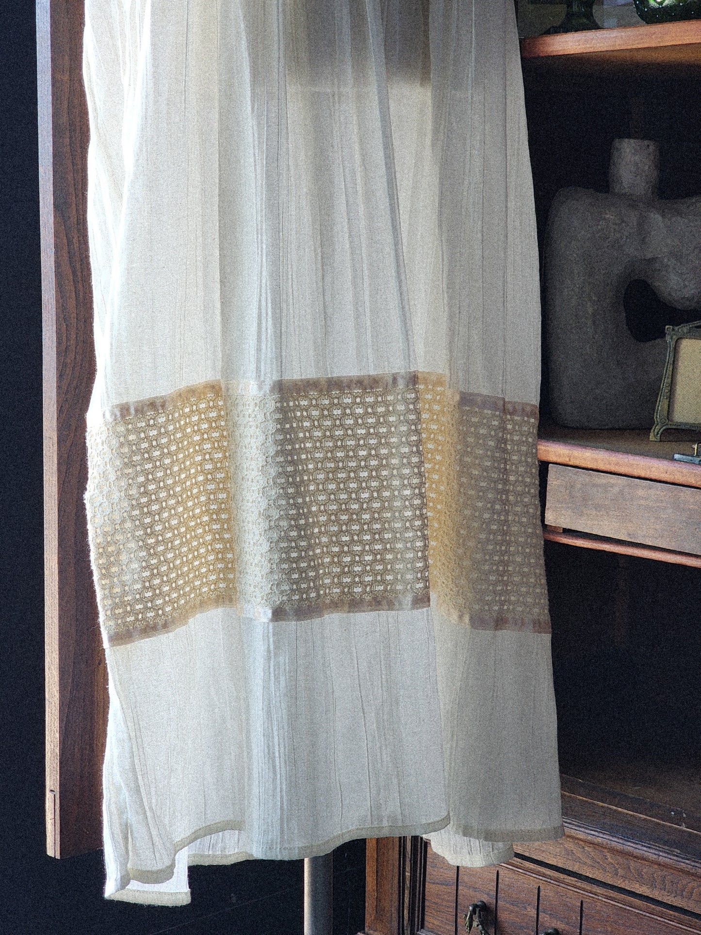 Vtg Embroidered Linen Blend Dress