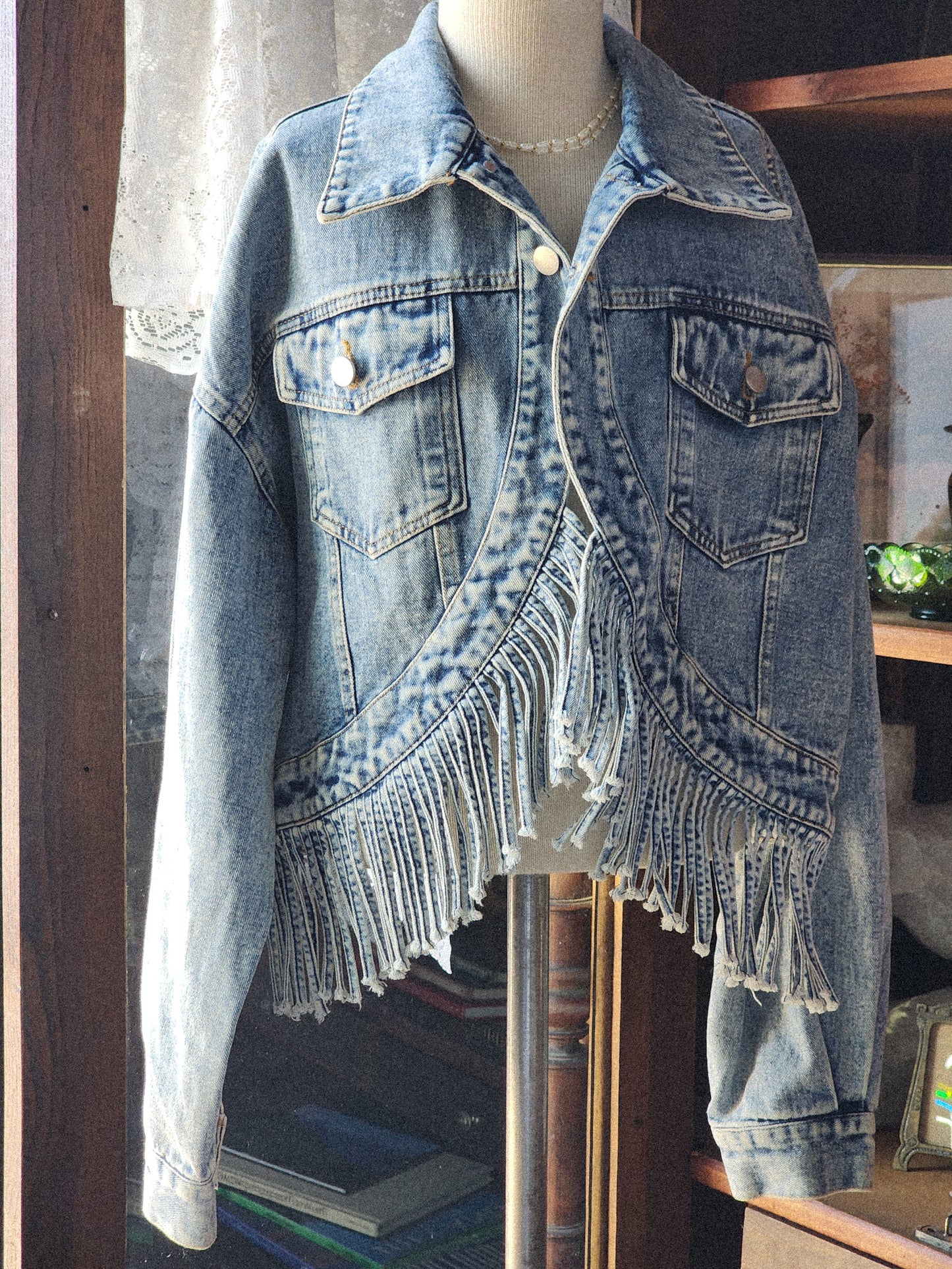 Blue B Fringe Denim Jacket Tagged M