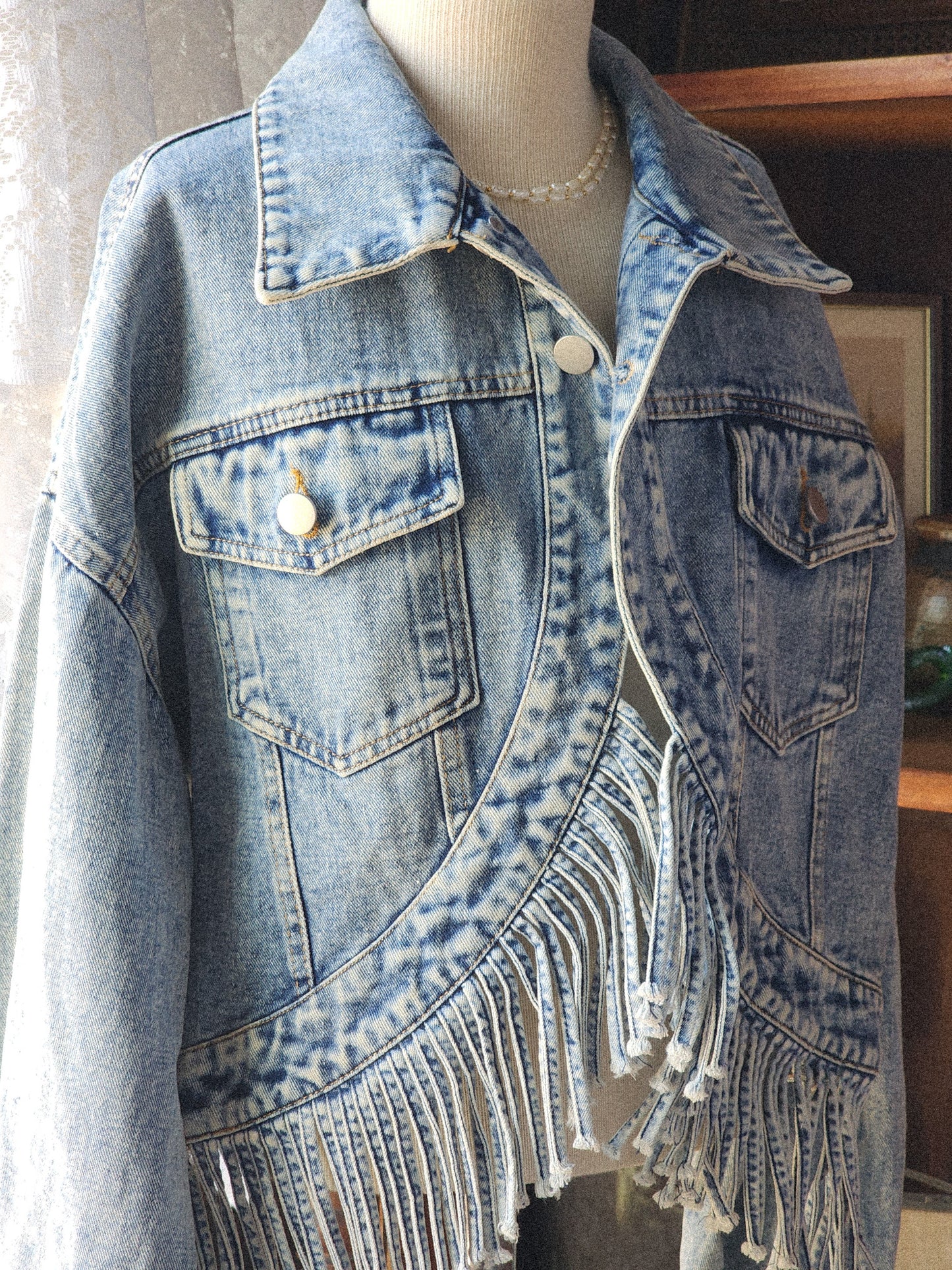 Blue B Fringe Denim Jacket Tagged M