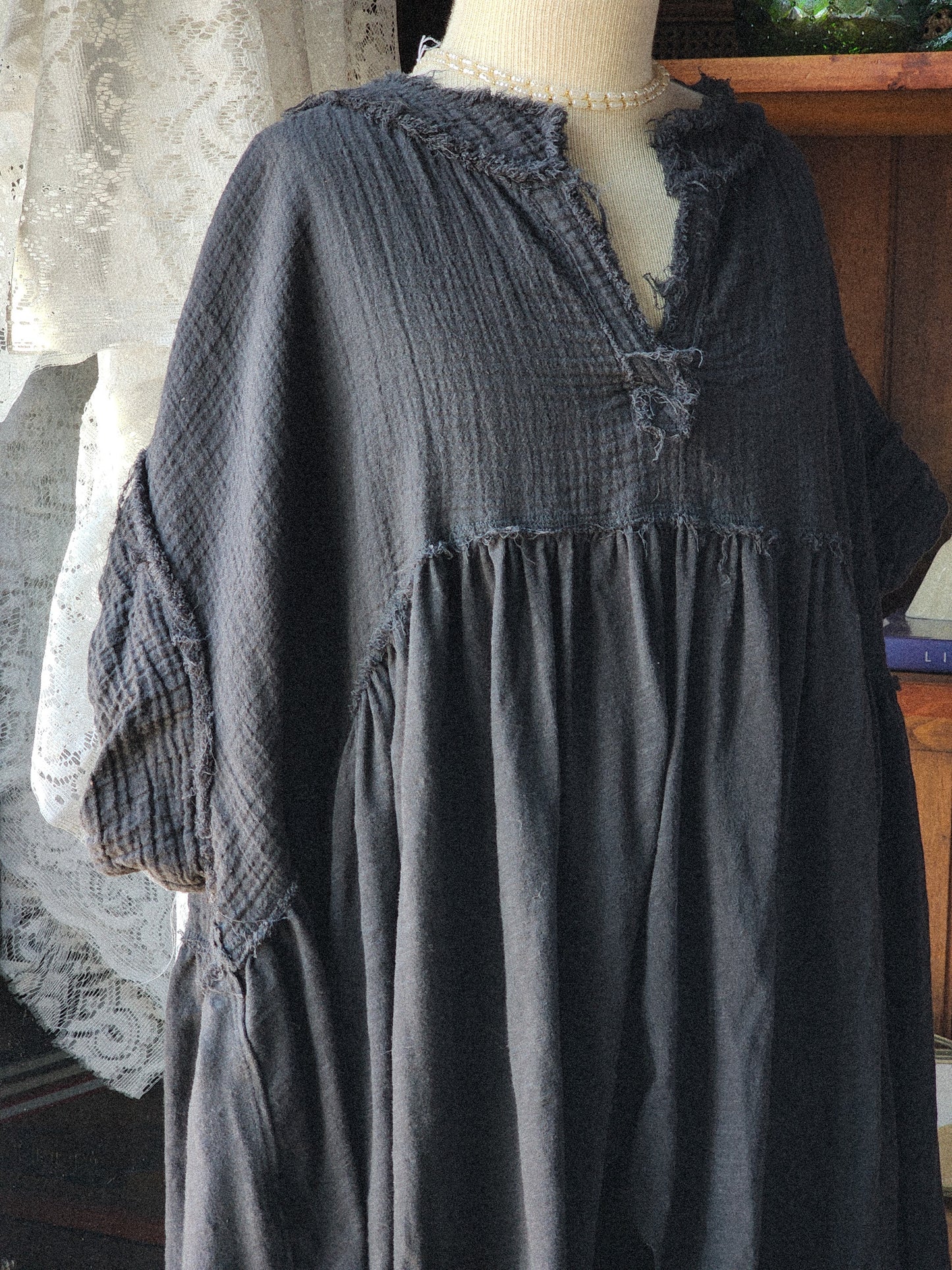 Free People Black Cotton Baby Doll Dress/ or Shirt Tagged Large