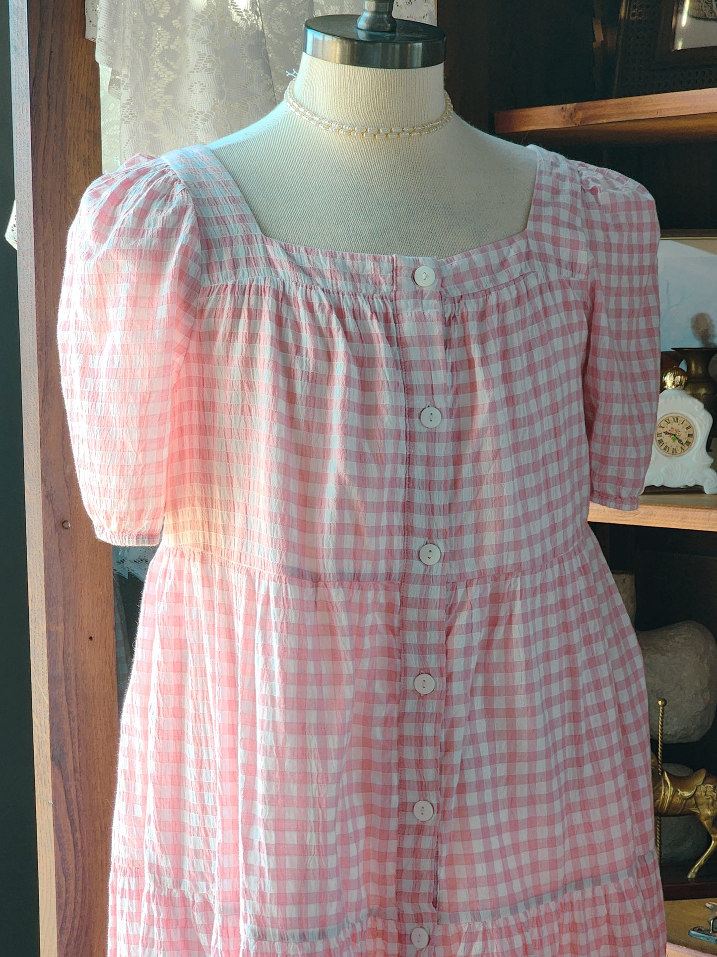 Modern Pink Gingham Beach Lunch Lounge Dress Tagged 12-14