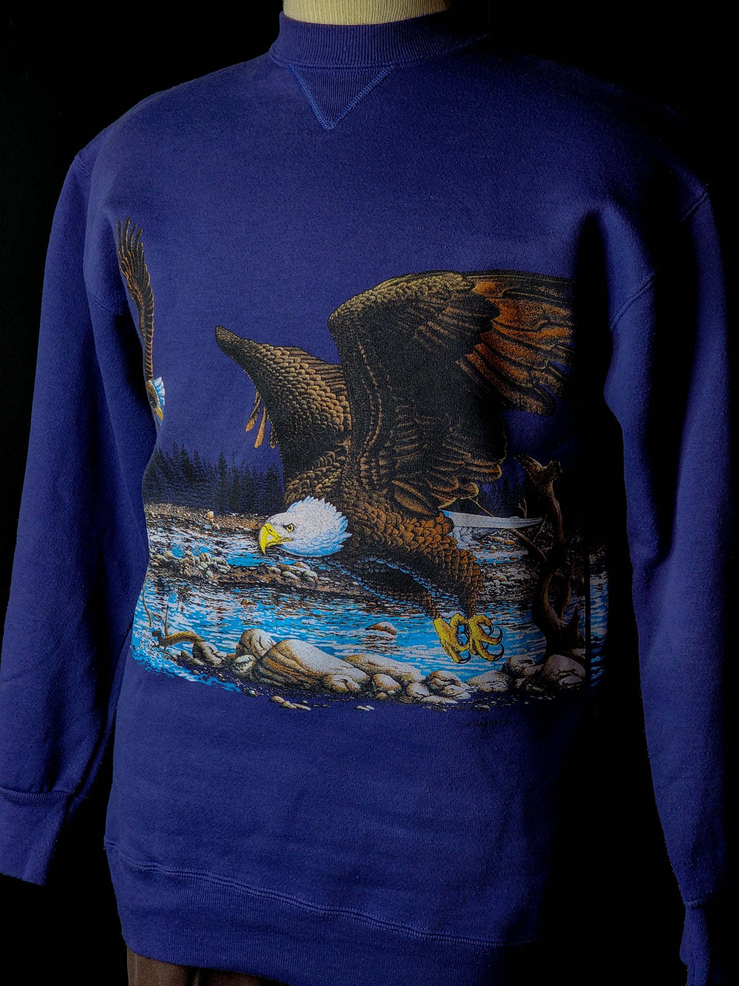 Vtg 90s Nature Bald Eagles Purple Crewneck Sweatshirt Tagged L