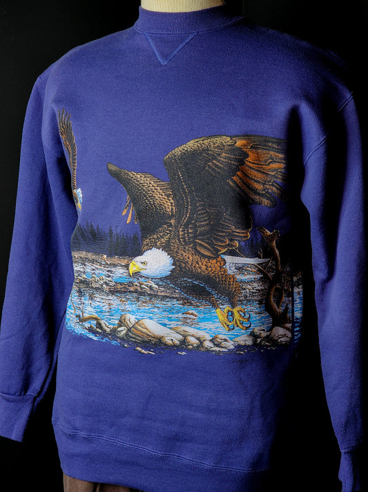 Vtg 90s Nature Bald Eagles Purple Crewneck Sweatshirt Tagged L