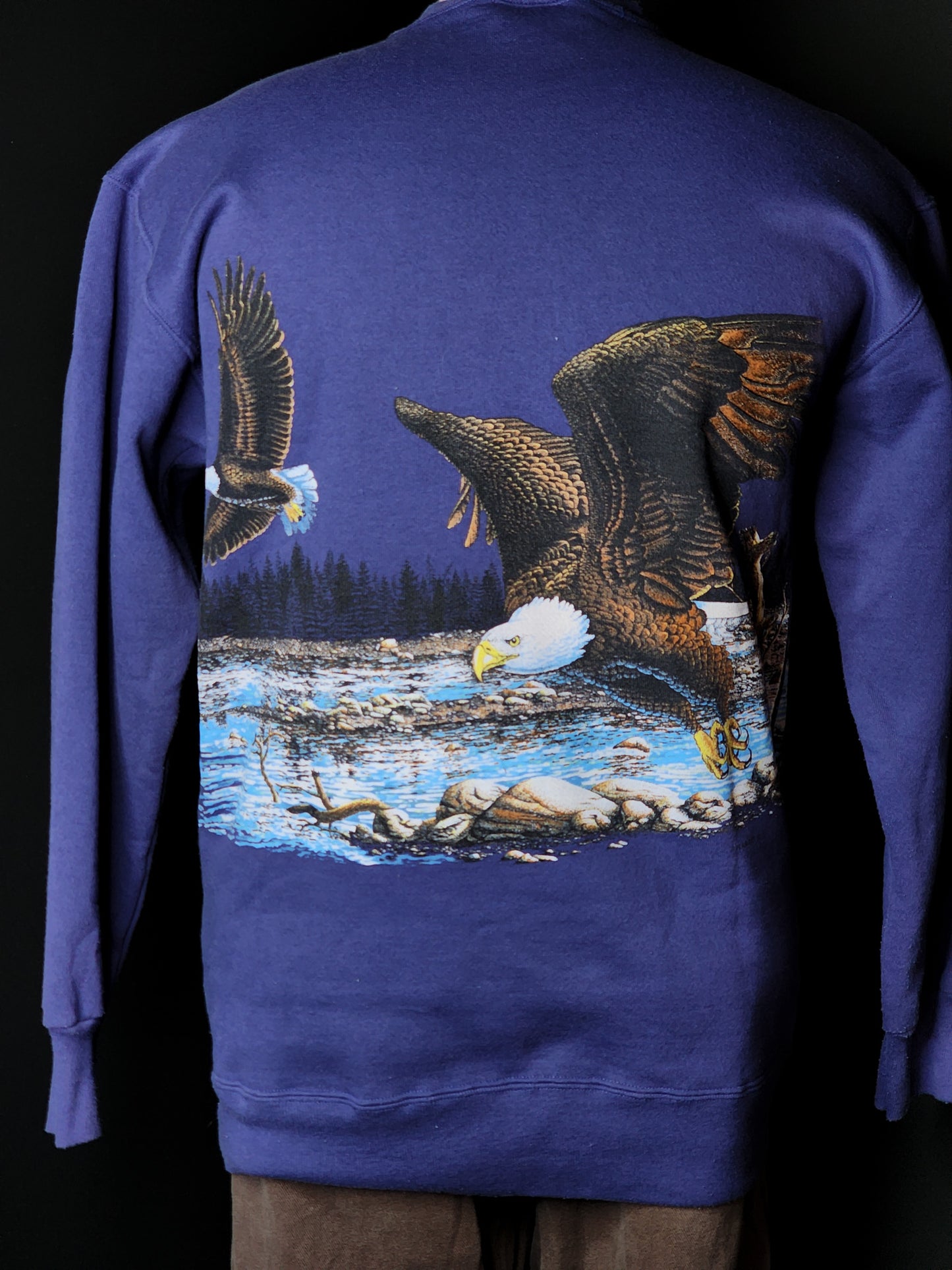 Vtg 90s Nature Bald Eagles Purple Crewneck Sweatshirt Tagged L