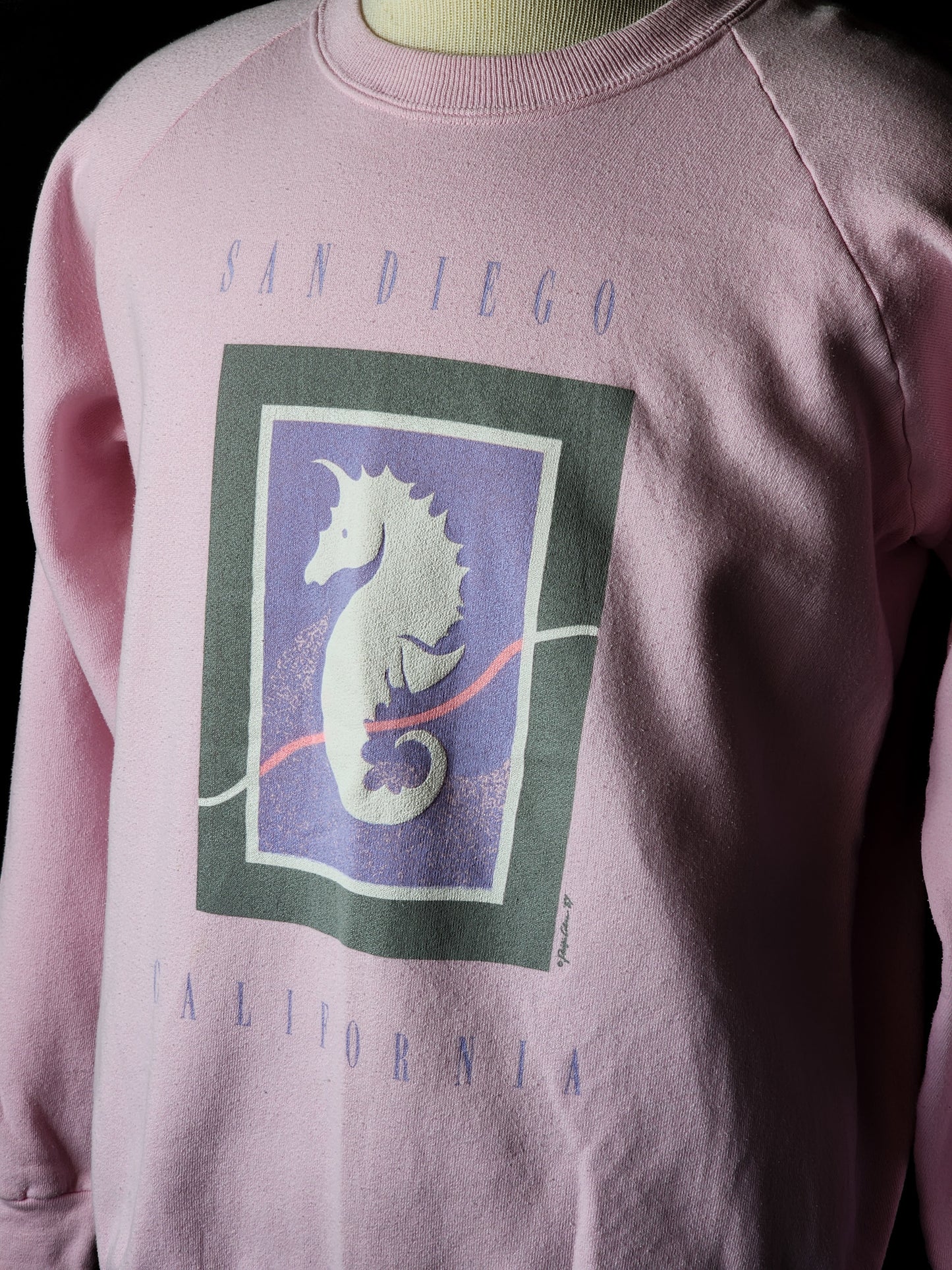 Vtg 1987 Pink San Diego Seahorse Art Sweater Crewneck Tagged XL