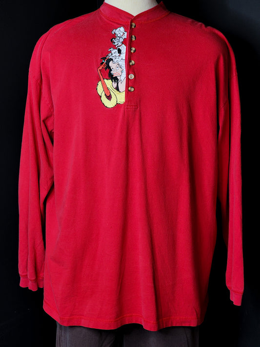 Vtg 90's Disney Embroidered 101 Dalmatians Red Long-sleeved Shirt