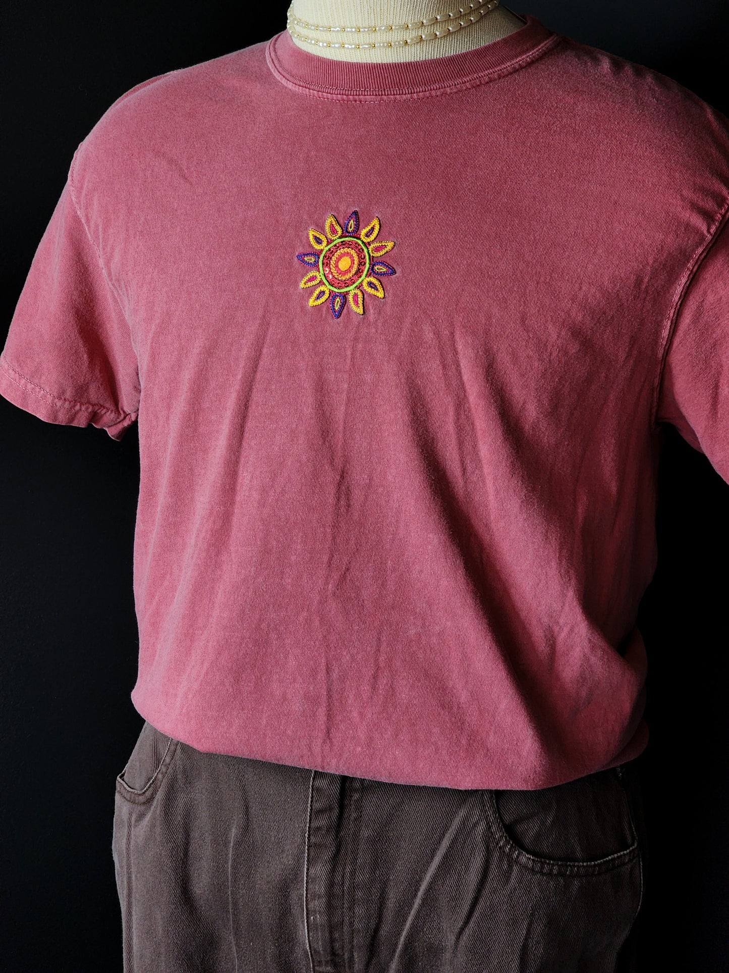 Comfy Cotton  Burgundy Embroidered Sun Tee