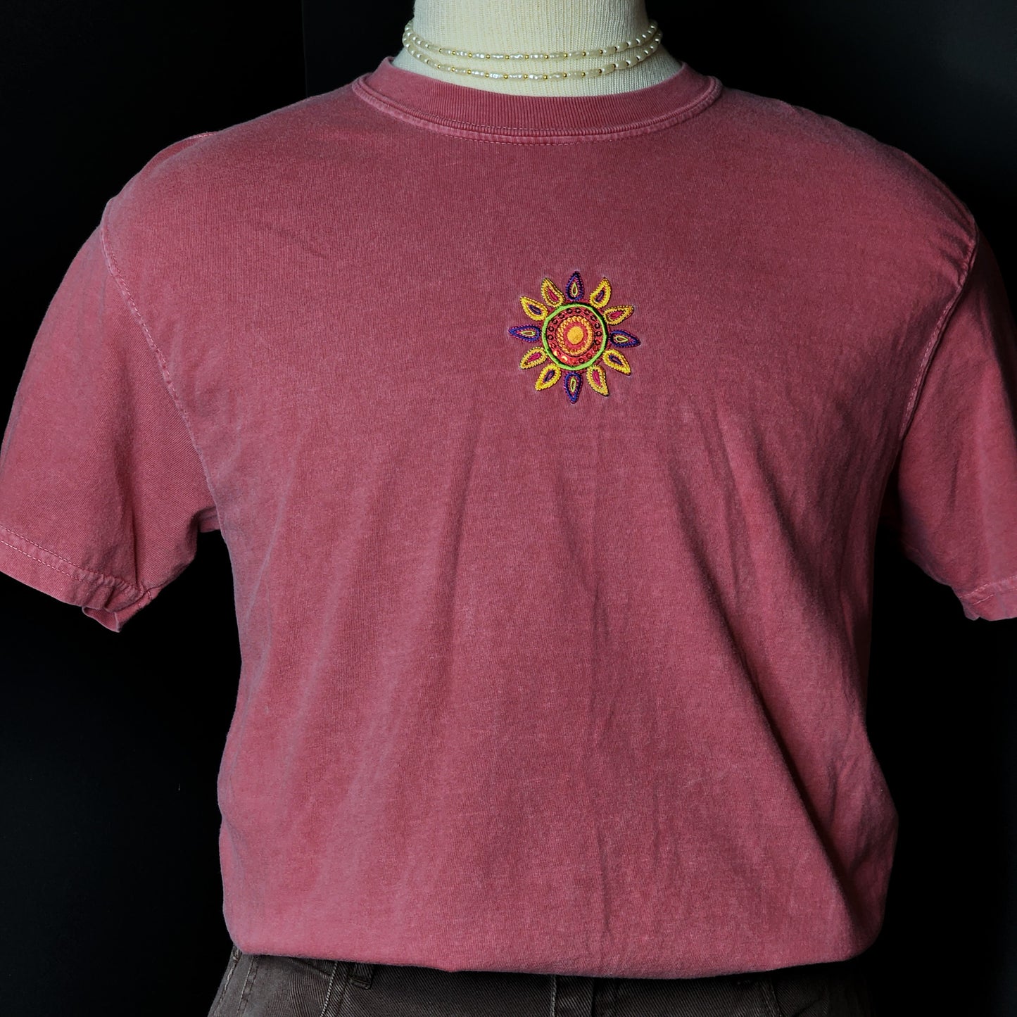 Comfy Cotton  Burgundy Embroidered Sun Tee