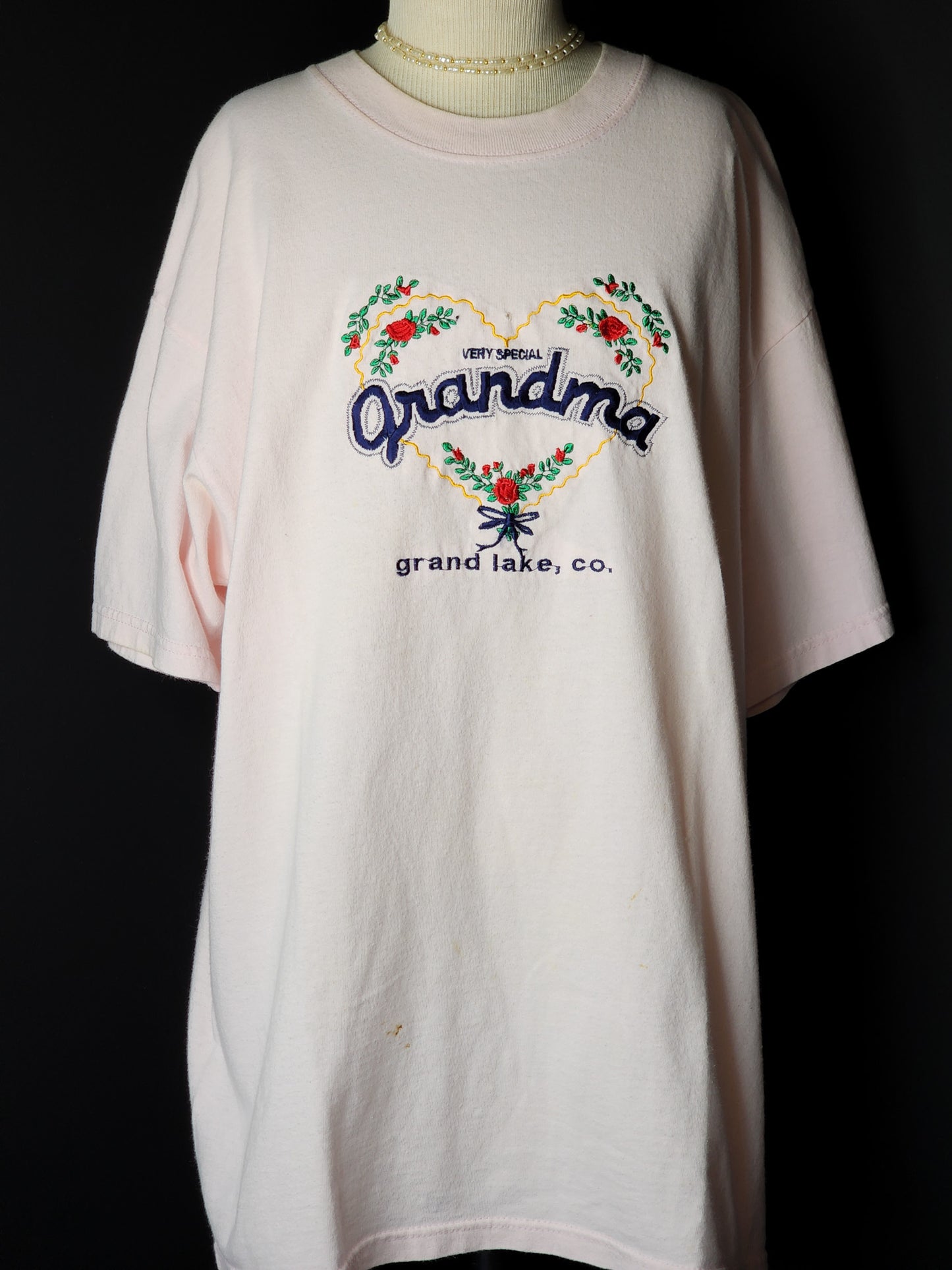 Vtg Embroidered Grandma Baby Pink Tee Tagged L