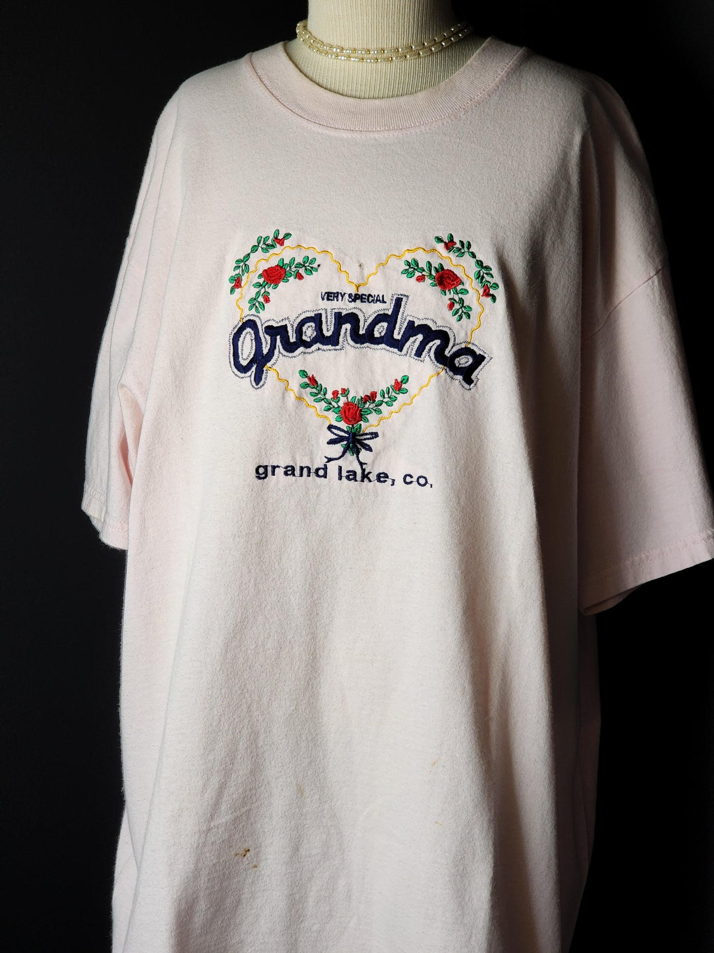 Vtg Embroidered Grandma Baby Pink Tee Tagged L