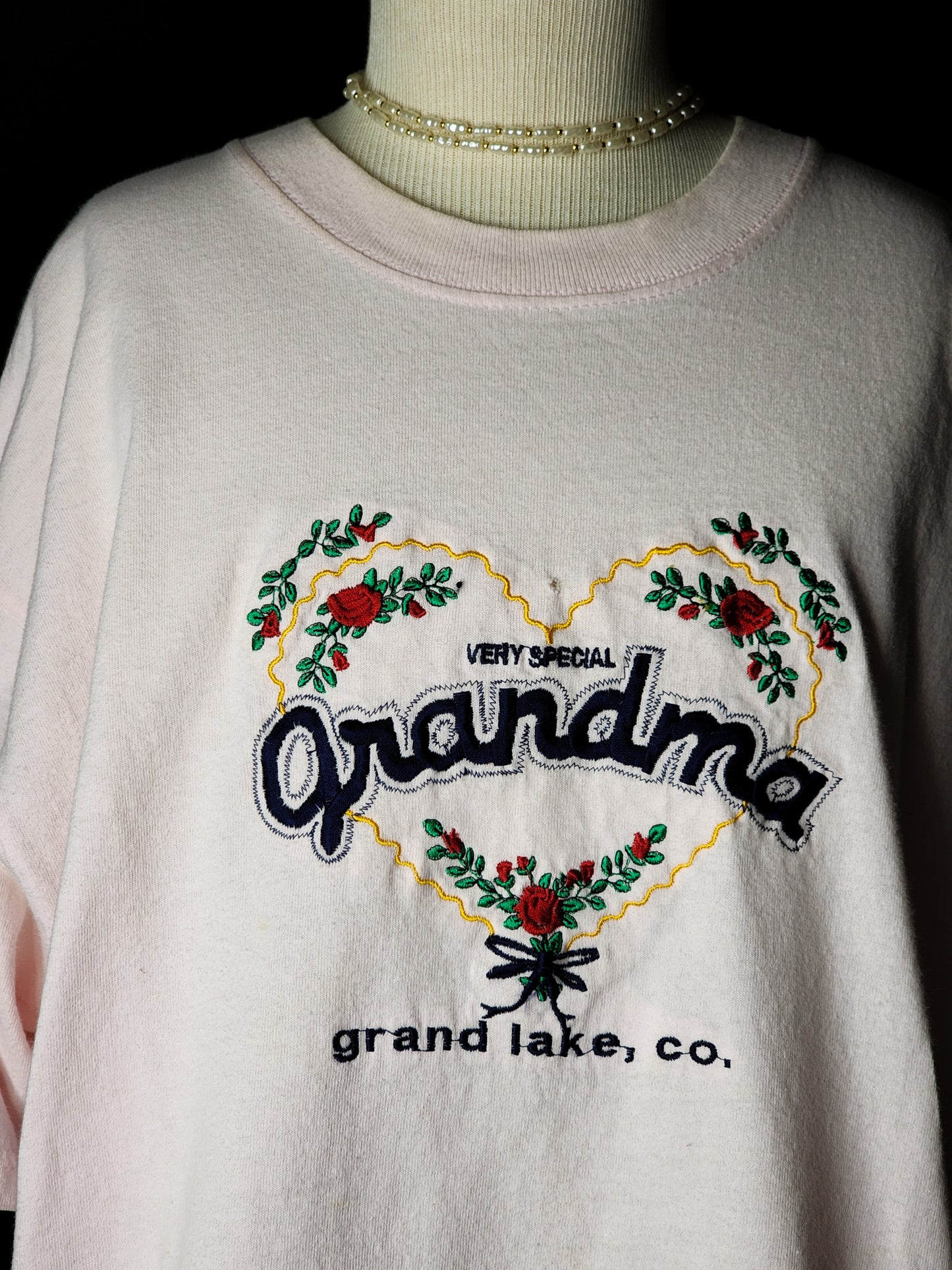 Vtg Embroidered Grandma Baby Pink Tee Tagged L