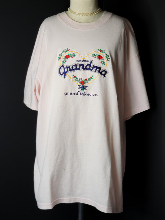 Vtg Embroidered Grandma Baby Pink Tee Tagged L