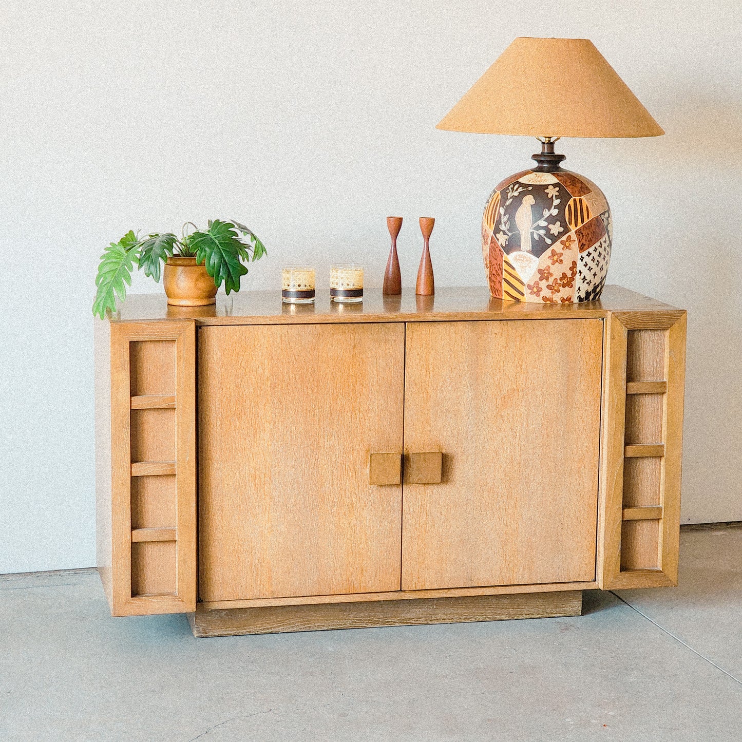 Vtg Mid Century Credenza Lime Washed Oak Finish