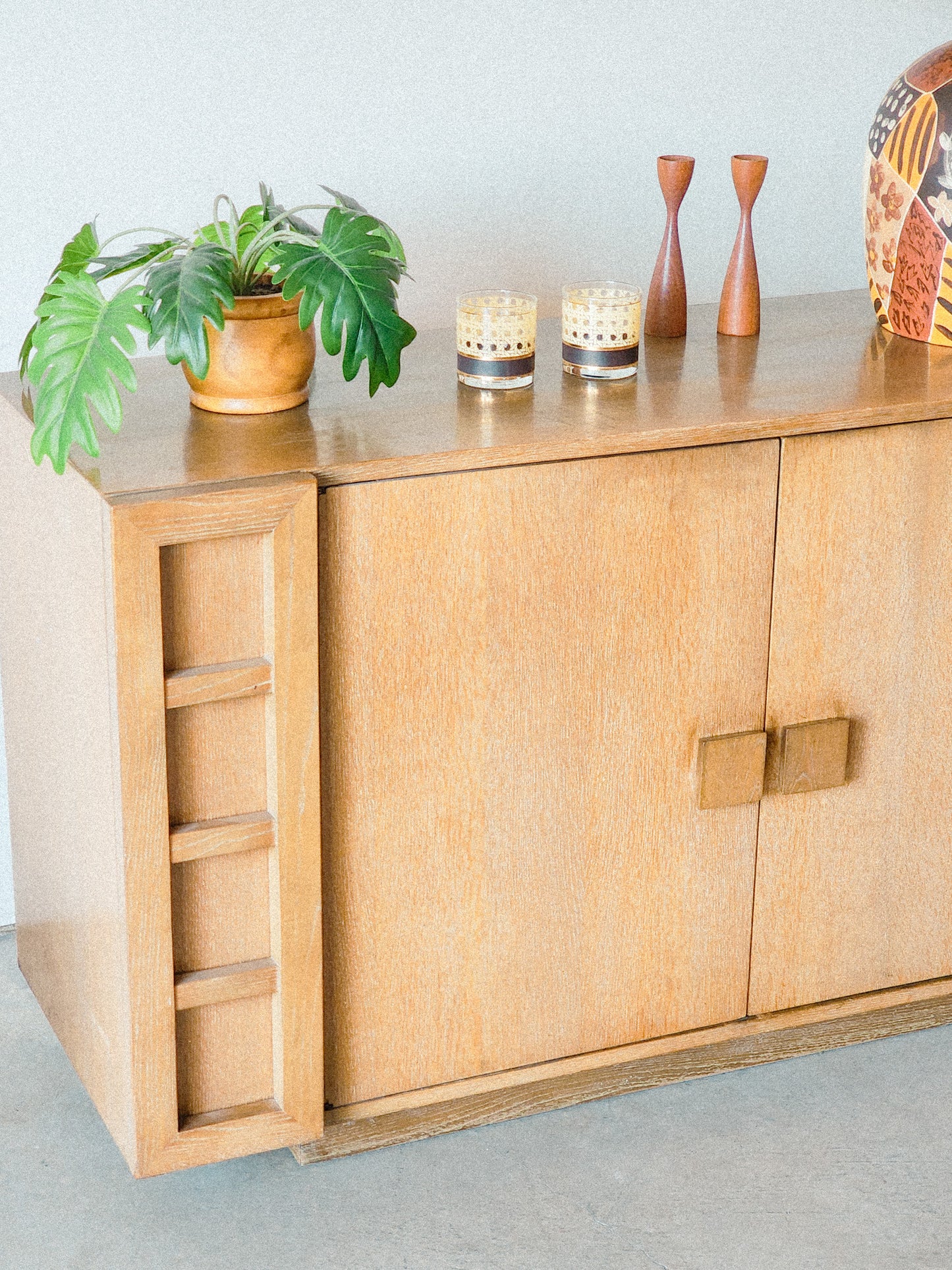 Vtg Mid Century Credenza Lime Washed Oak Finish