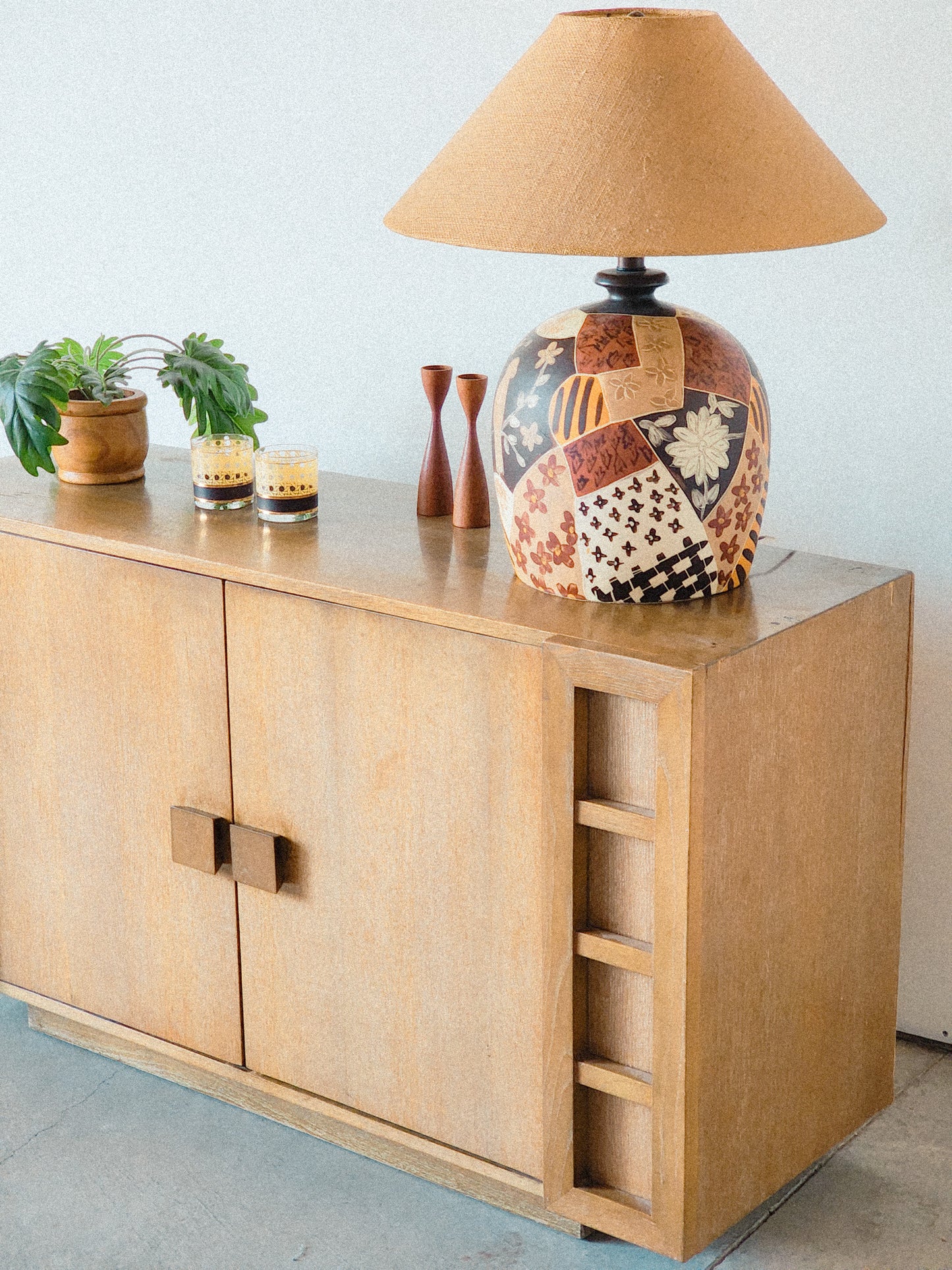 Vtg Mid Century Credenza Lime Washed Oak Finish