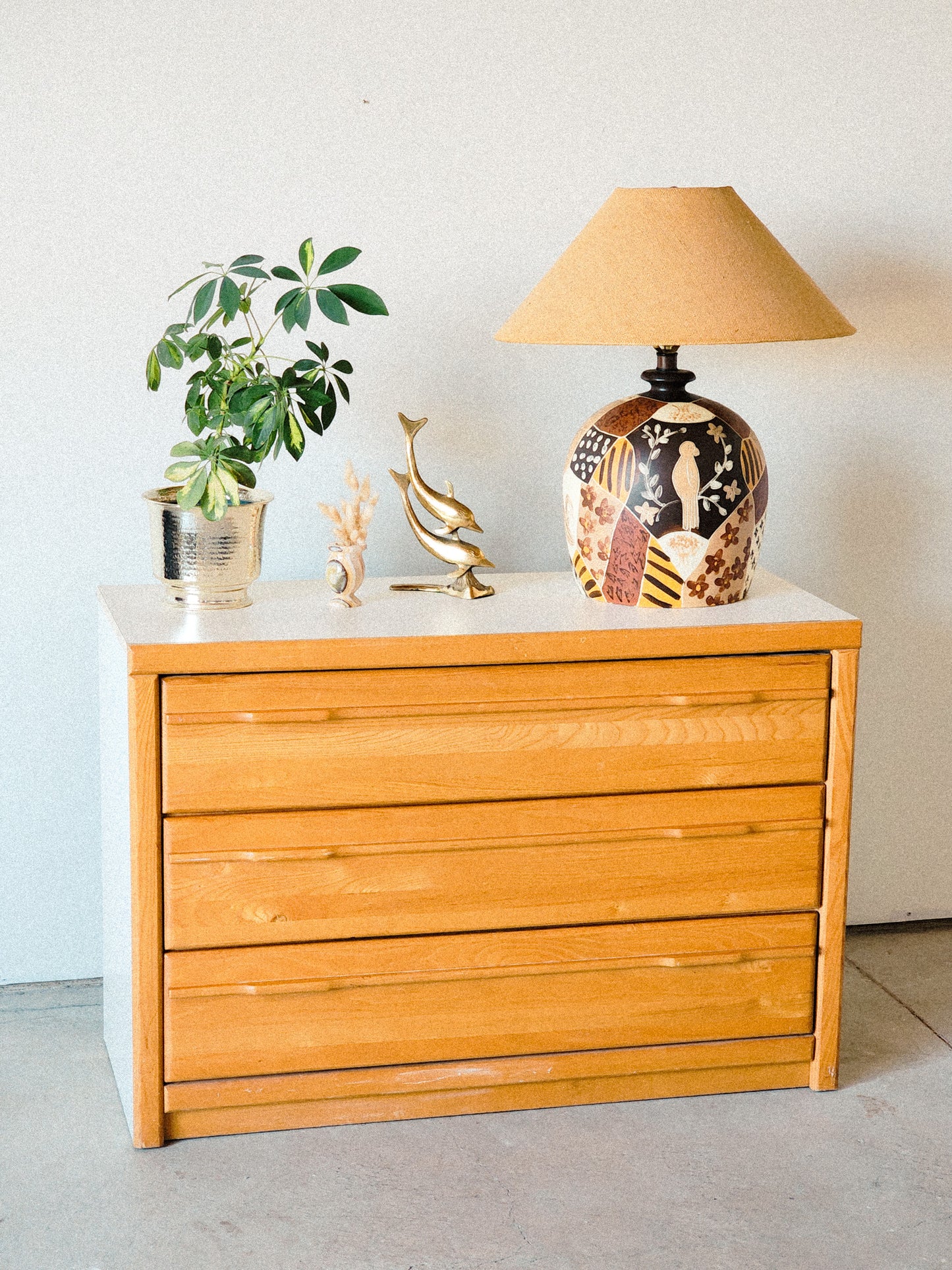 Vtg Postmodern Oak & Cream Laminate Stanley Furniture Chest of Drawers