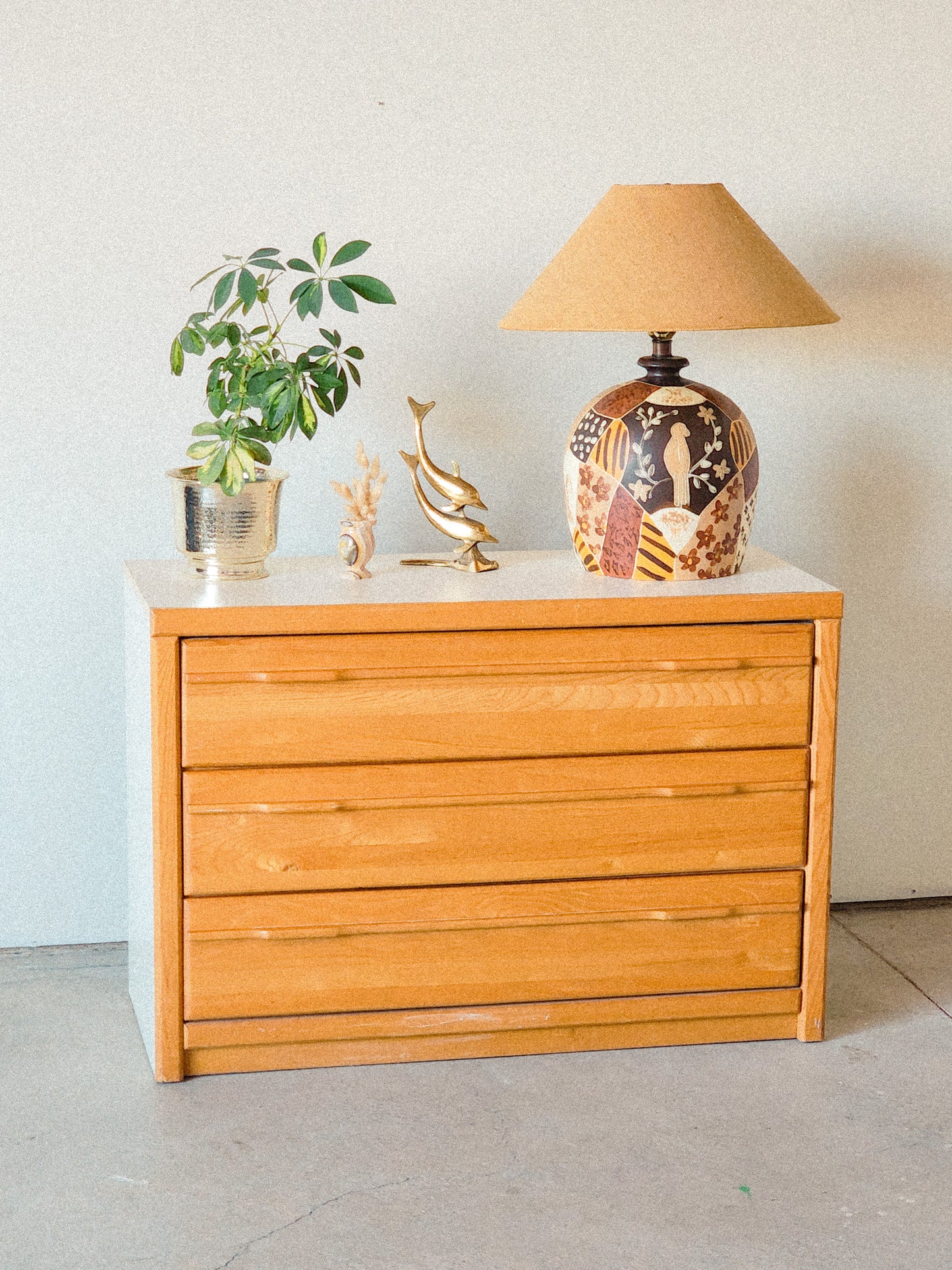 Vtg Postmodern Oak & Cream Laminate Stanley Furniture Chest of Drawers