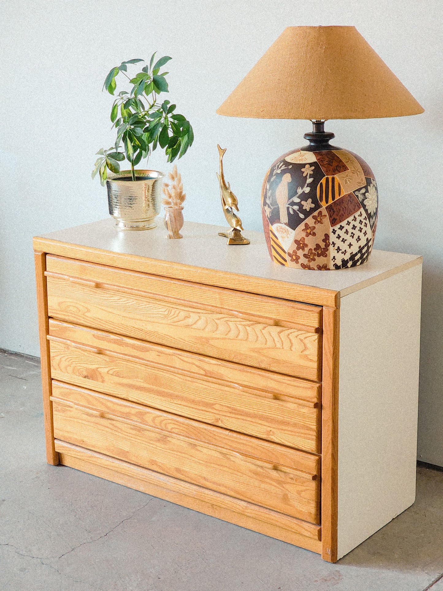 Vtg Postmodern Oak & Cream Laminate Stanley Furniture Chest of Drawers