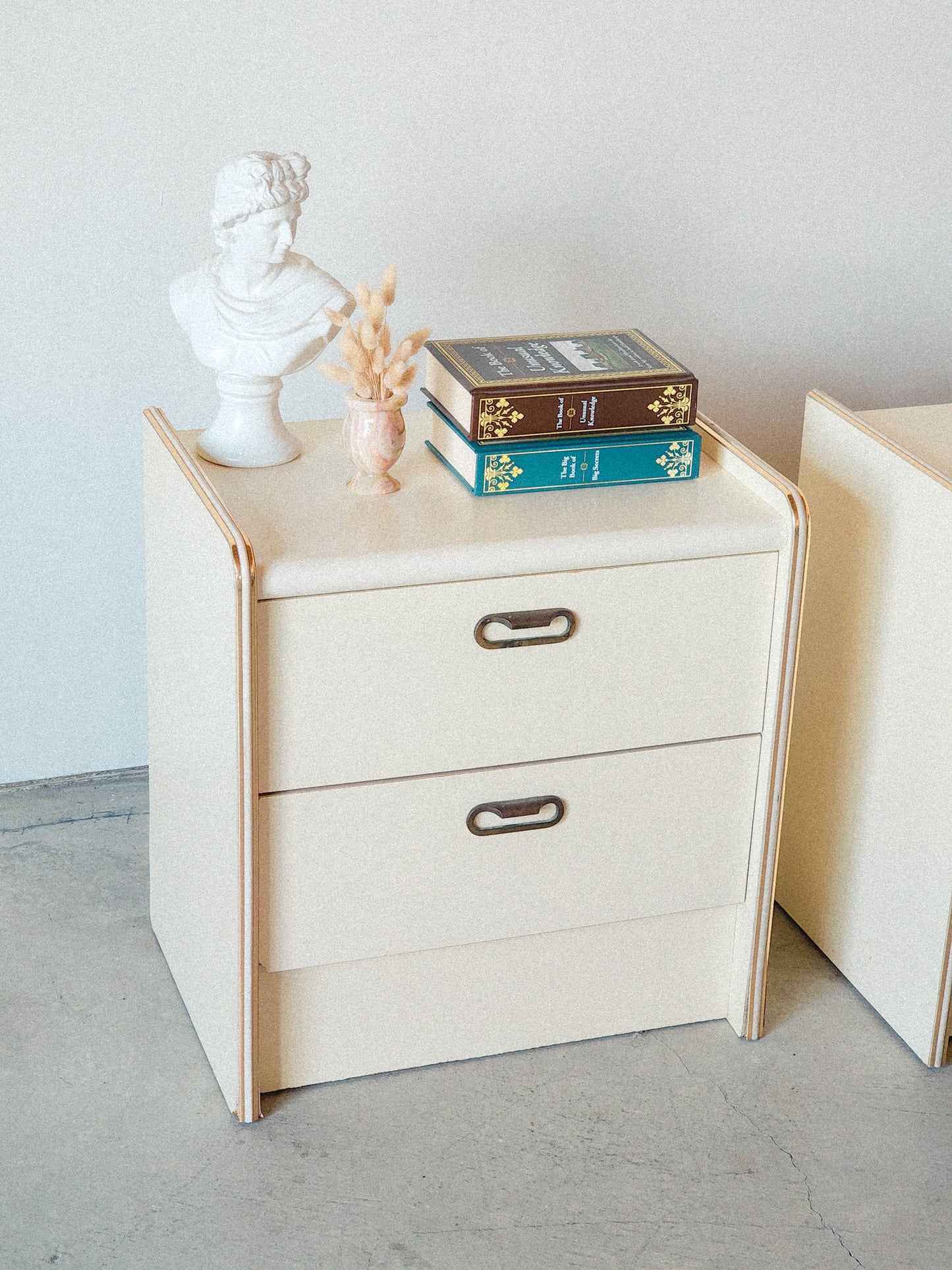 Vtg Postmodern Laminate & Gold Accented Nightstands