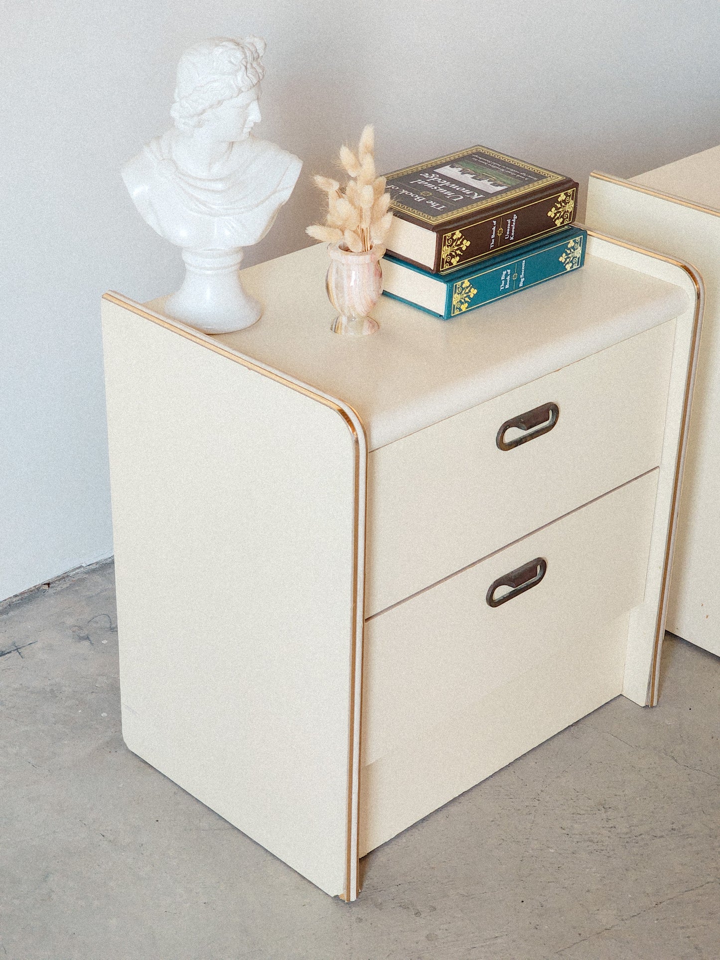 Vtg Postmodern Laminate & Gold Accented Nightstands