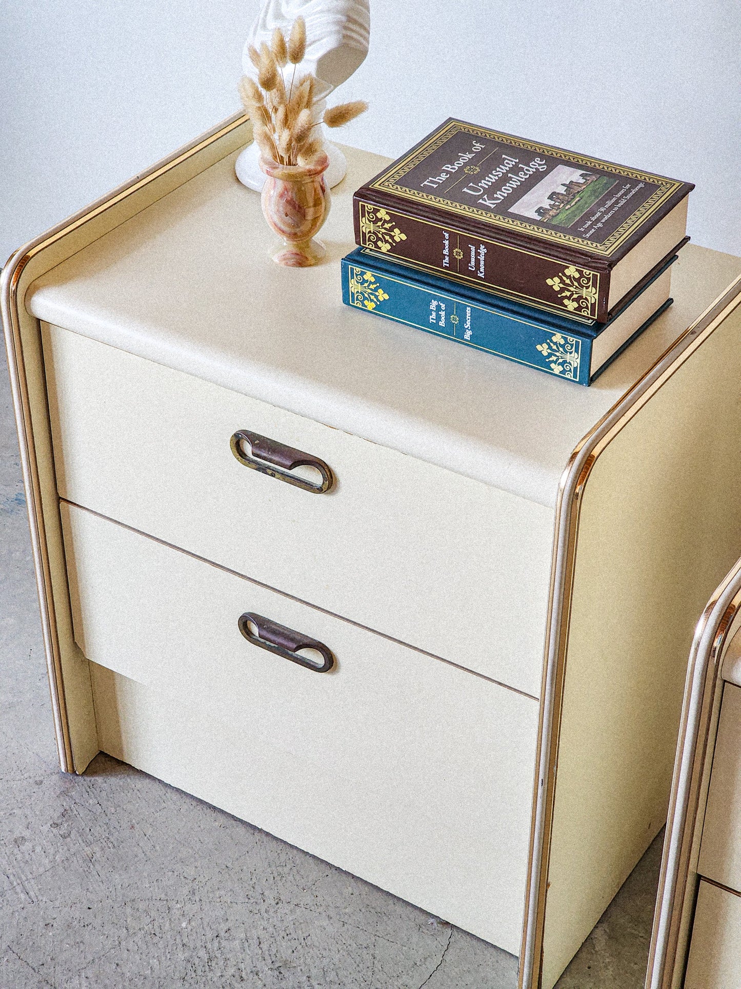 Vtg Postmodern Laminate & Gold Accented Nightstands