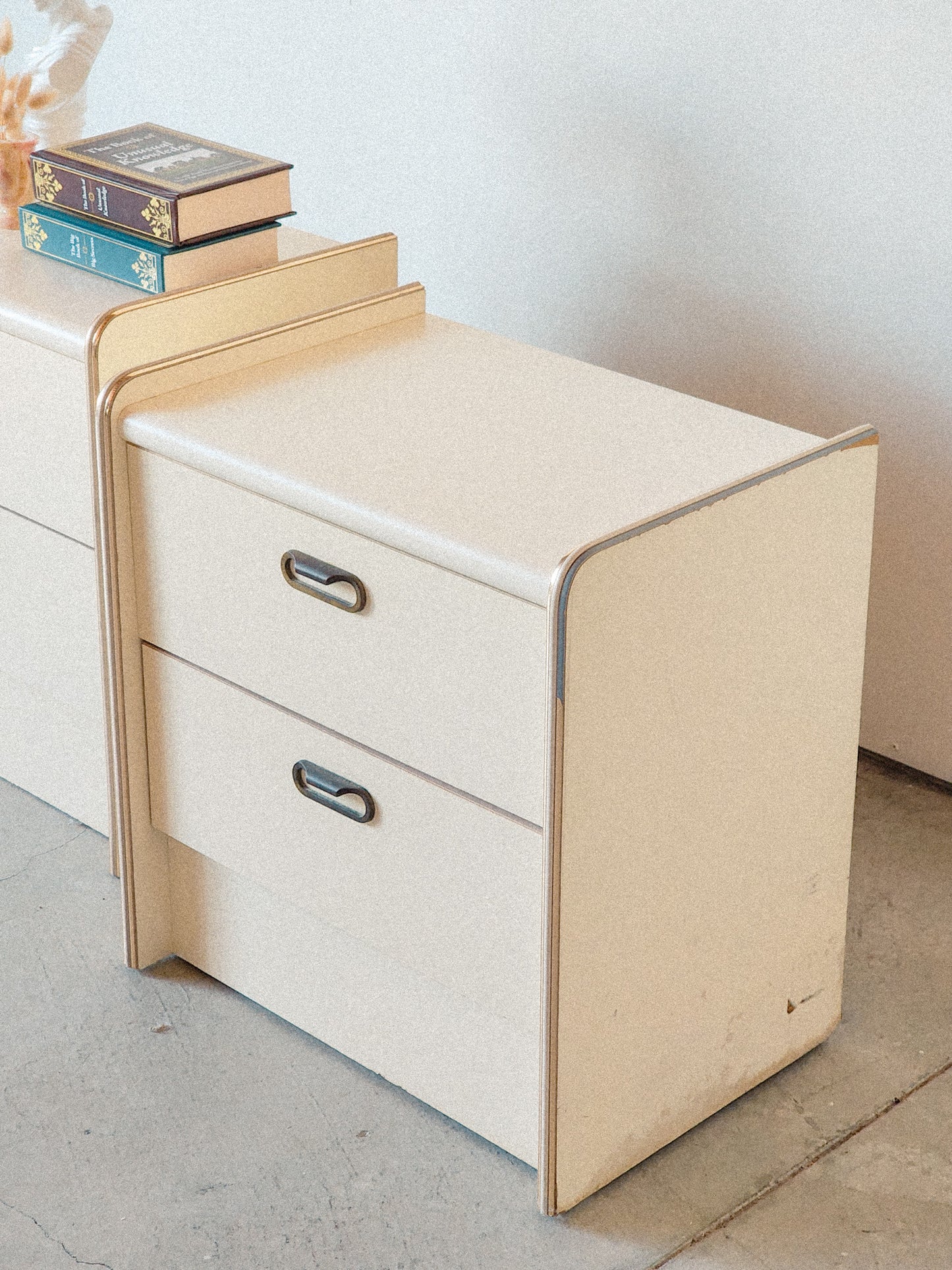 Vtg Postmodern Laminate & Gold Accented Nightstands