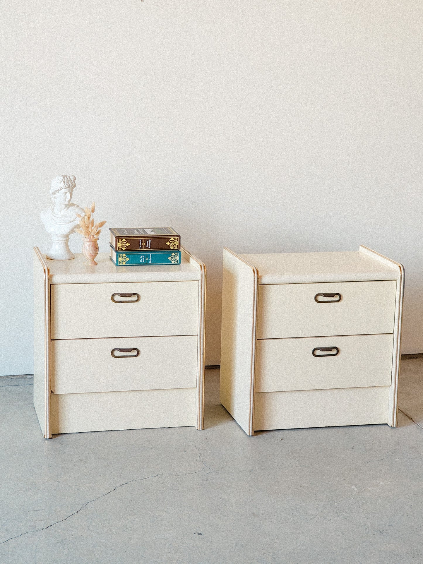 Vtg Postmodern Laminate & Gold Accented Nightstands