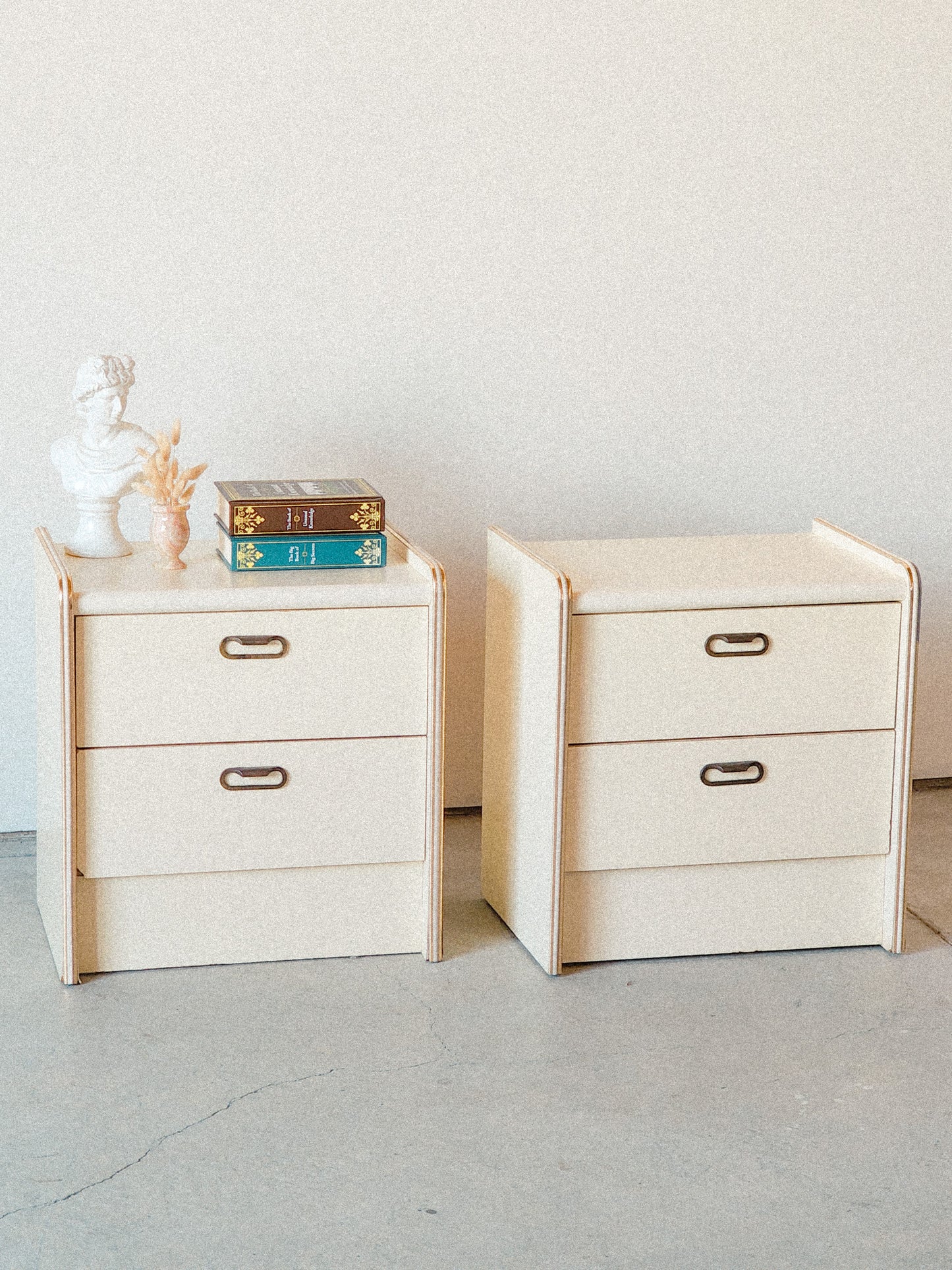 Vtg Postmodern Laminate & Gold Accented Nightstands