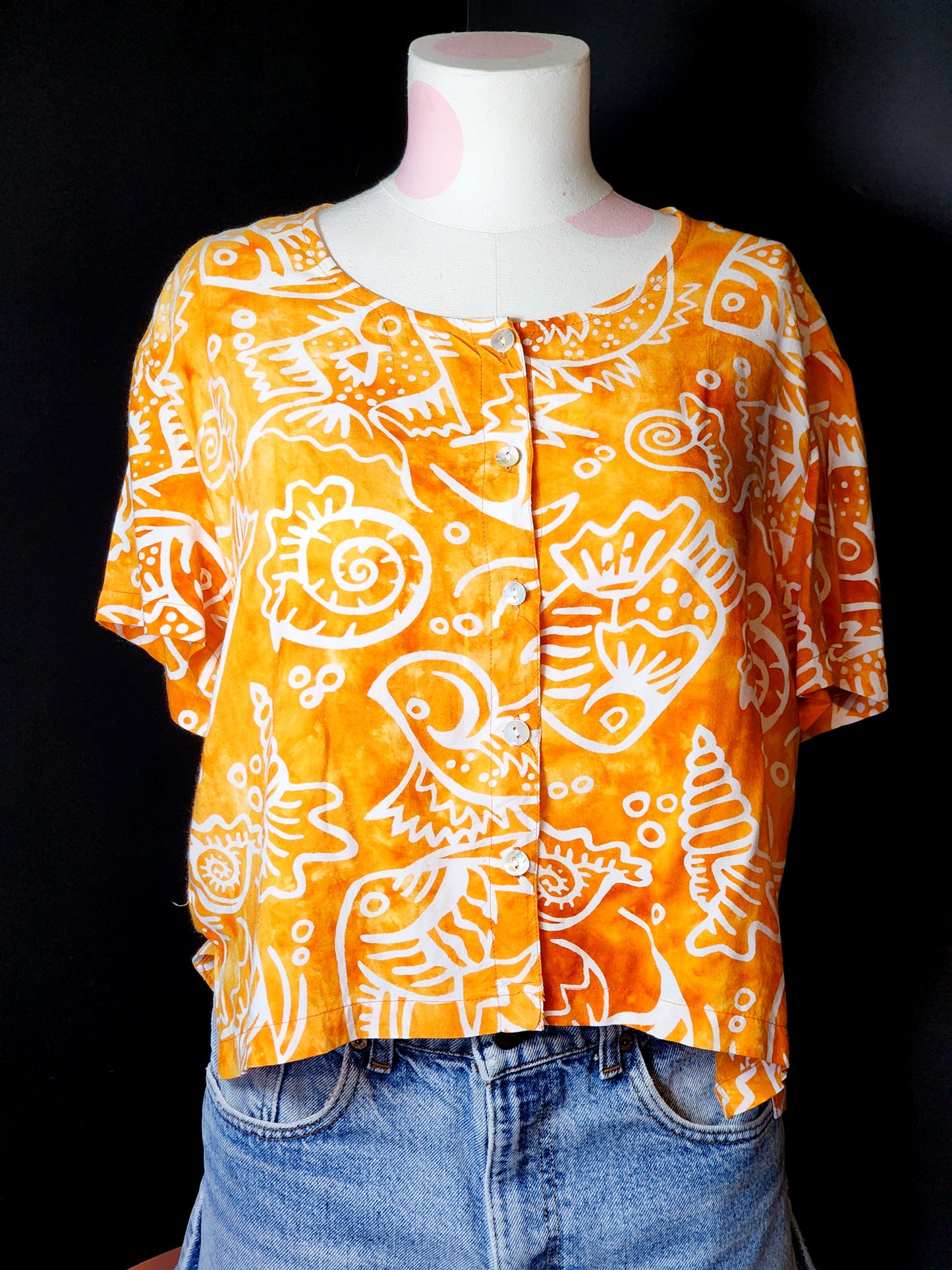 Orange Coastal Button Up Blouse Tagged L