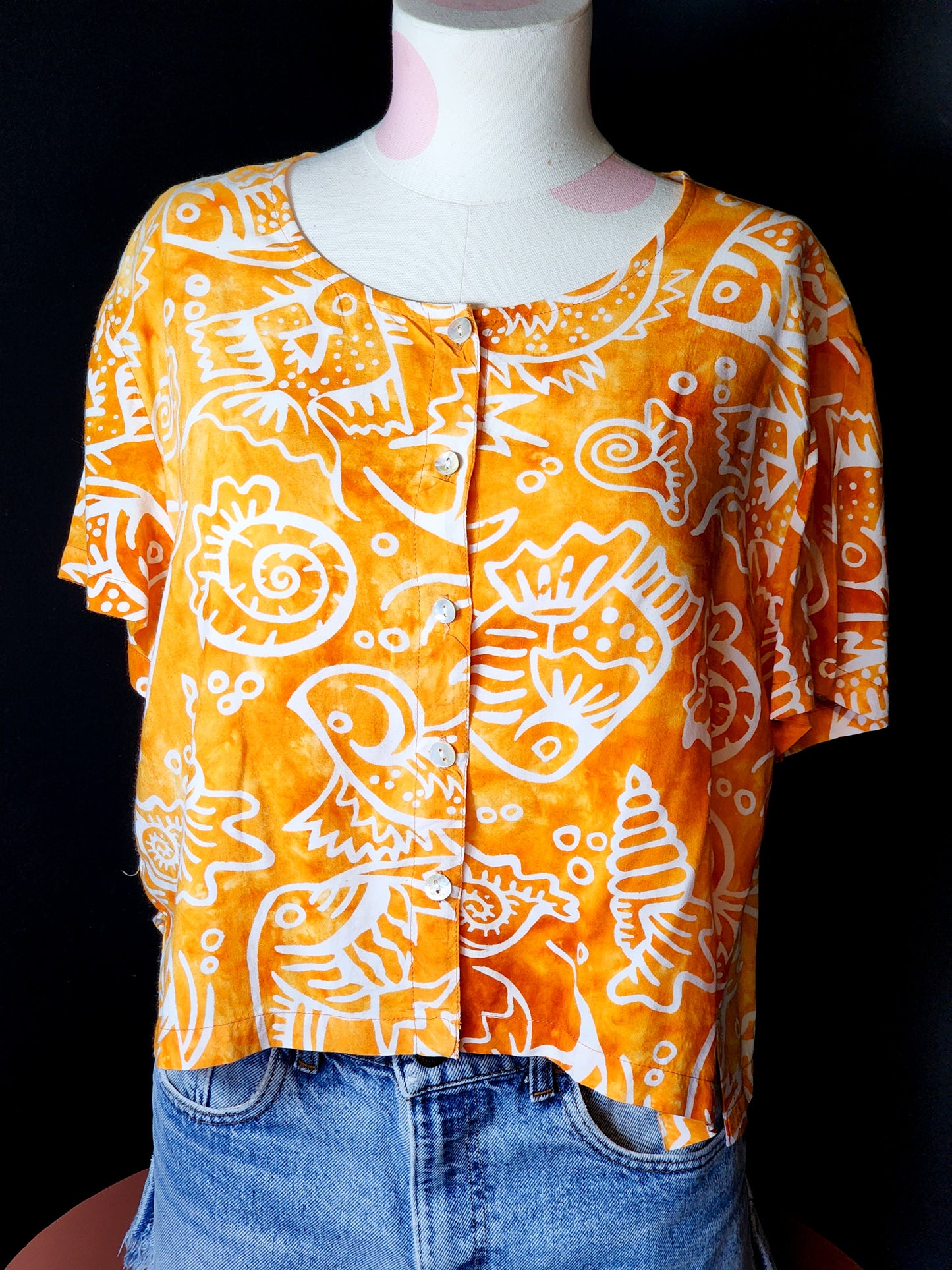 Orange Coastal Button Up Blouse Tagged L