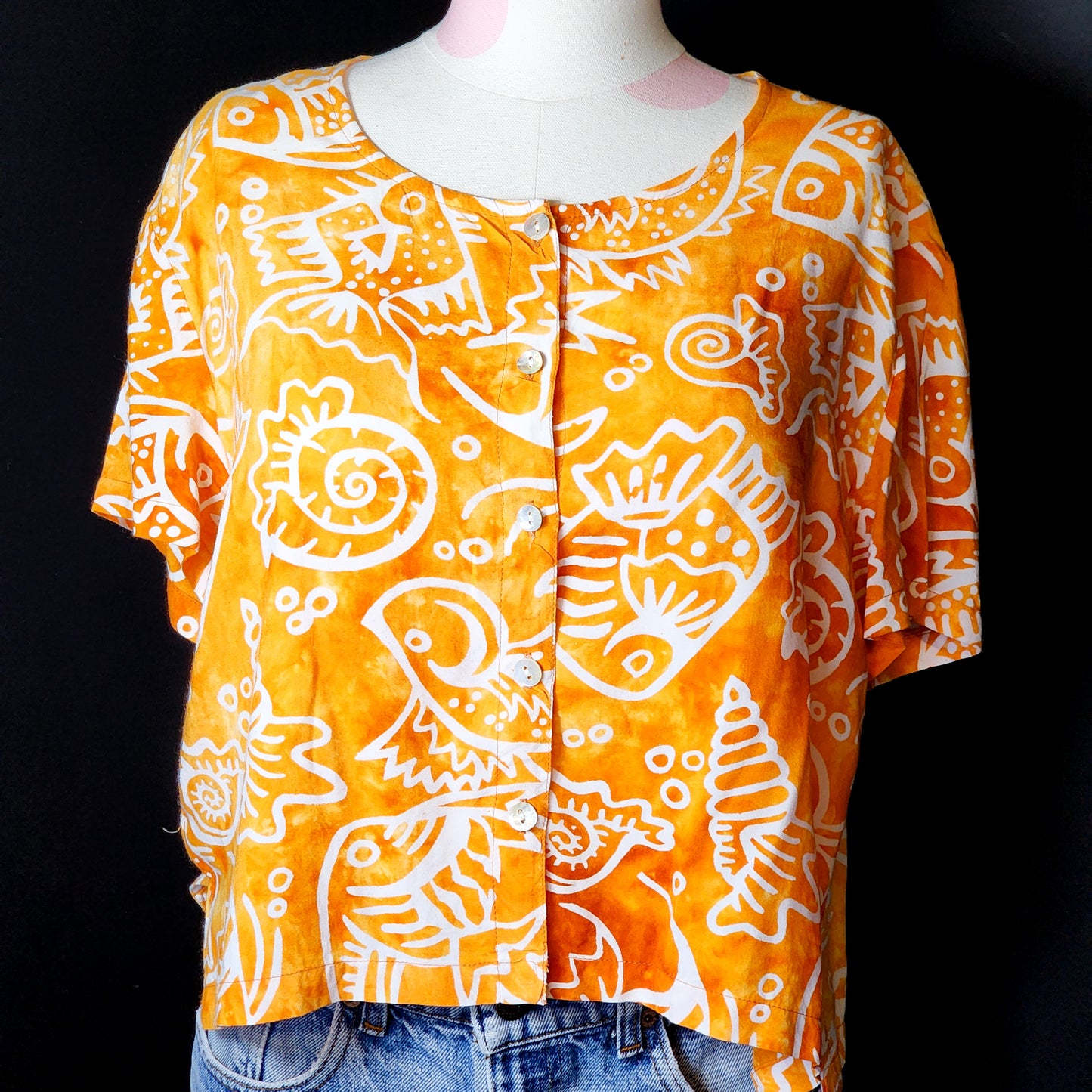 Orange Coastal Button Up Blouse Tagged L