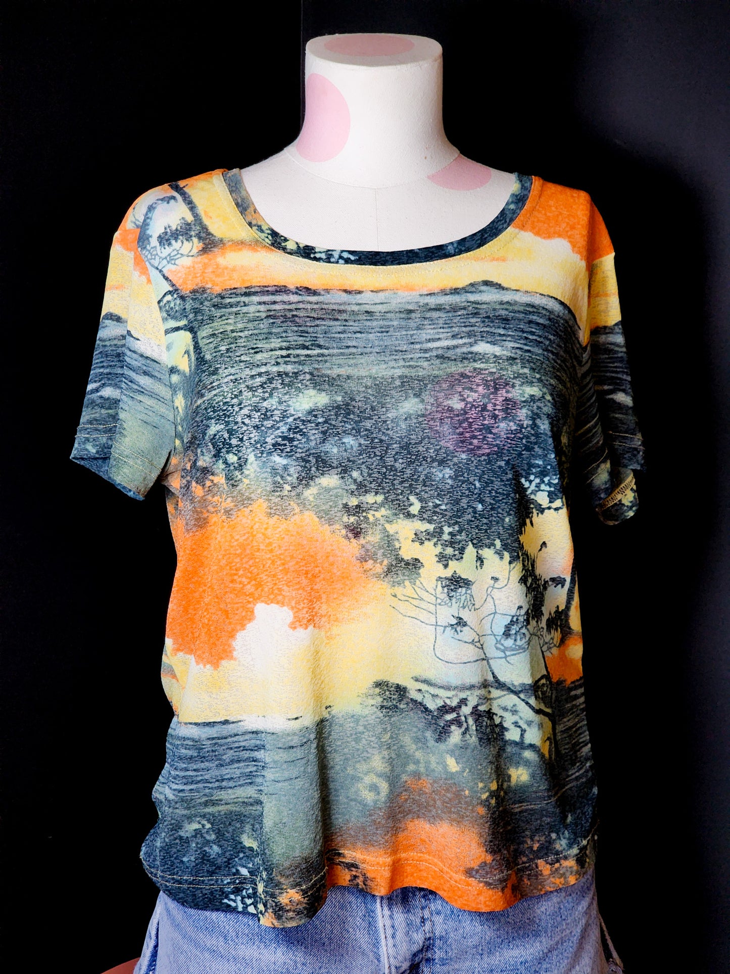 Vtg Y2K Vibrant Blouse/Tee Nature Scene Tagged S