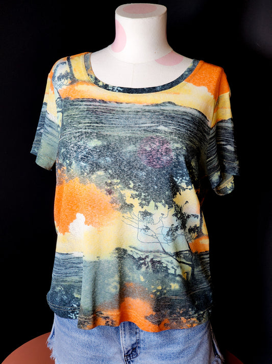 Vtg Y2K Vibrant Blouse/Tee Nature Scene Tagged S