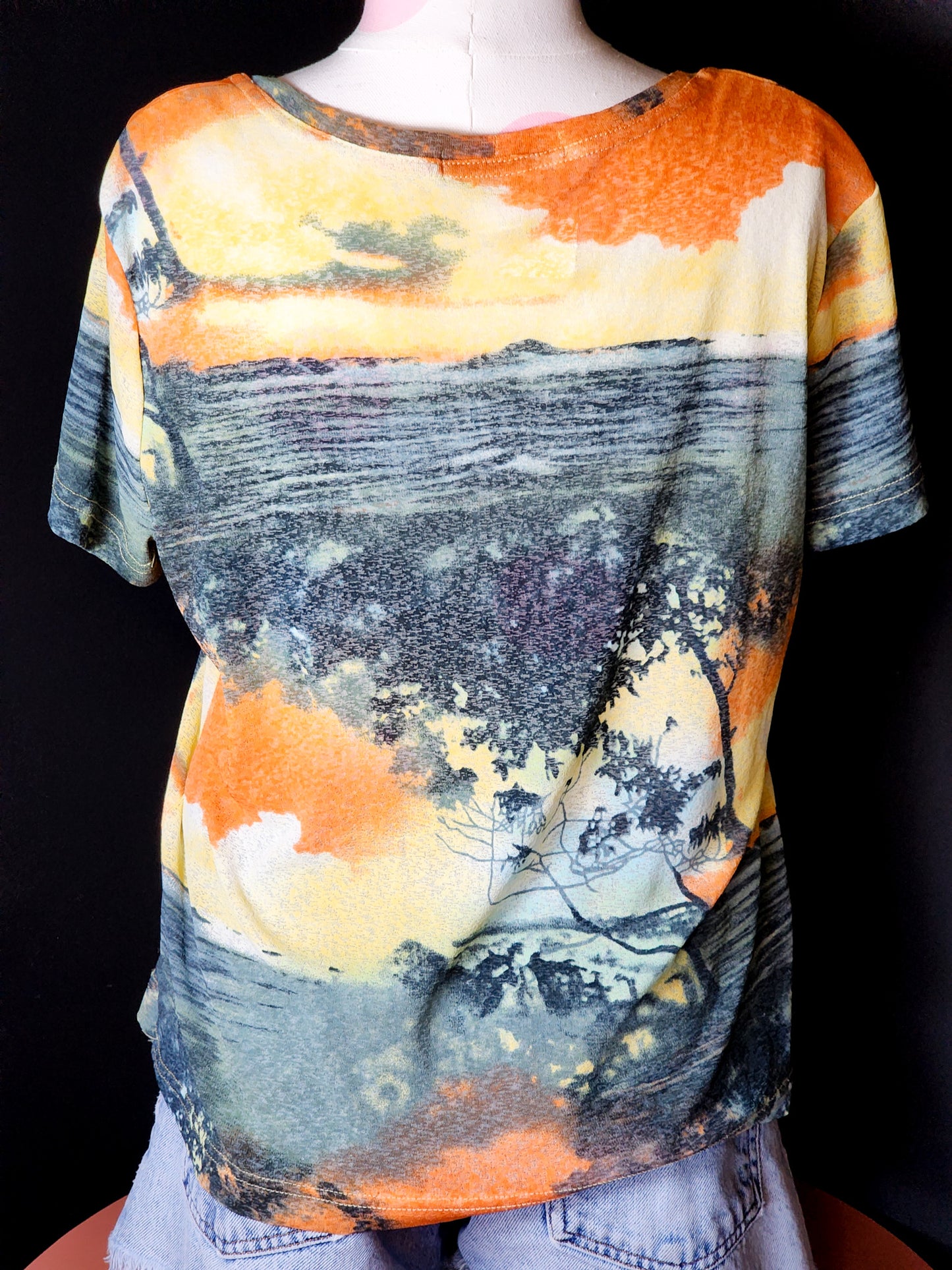 Vtg Y2K Vibrant Blouse/Tee Nature Scene Tagged S