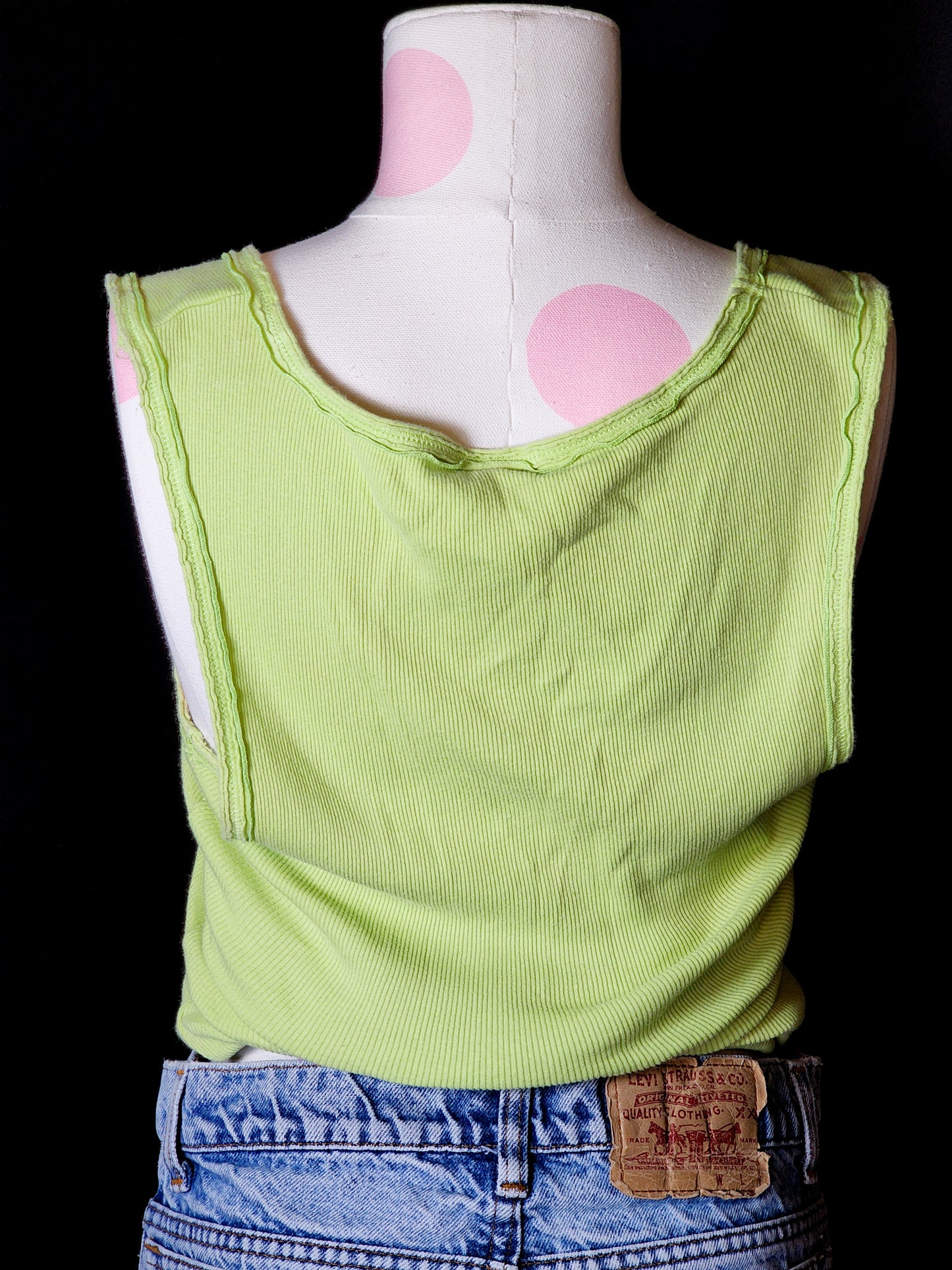 Vtg Embroidered Long Lime Green Cotton Tank Tagged L