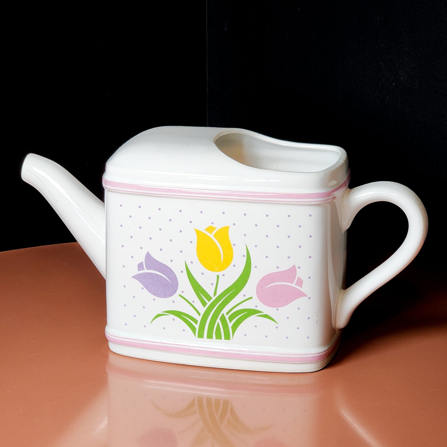 Vtg Ceramic Tulip Themed Watering Can