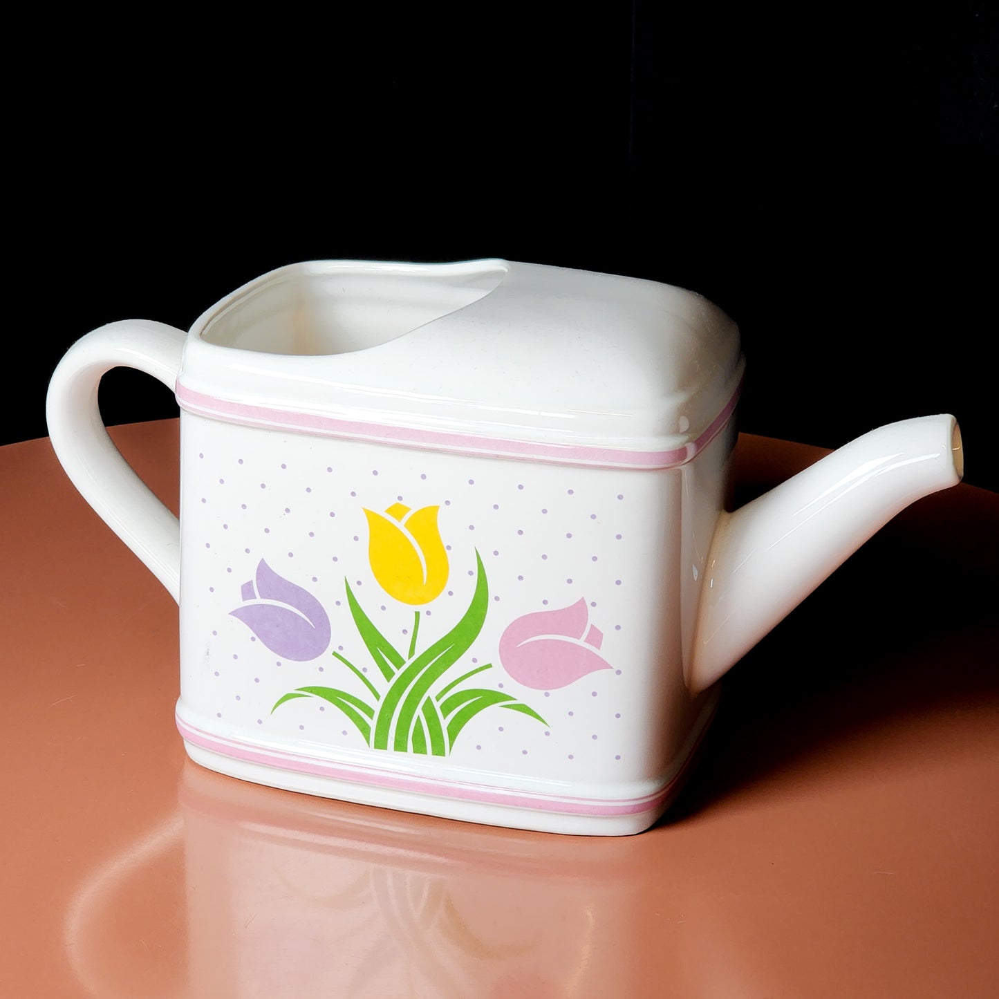 Vtg Ceramic Tulip Themed Watering Can