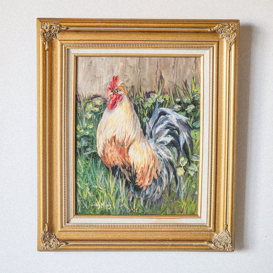 Ornate Framed Original Rooster Oil Painting