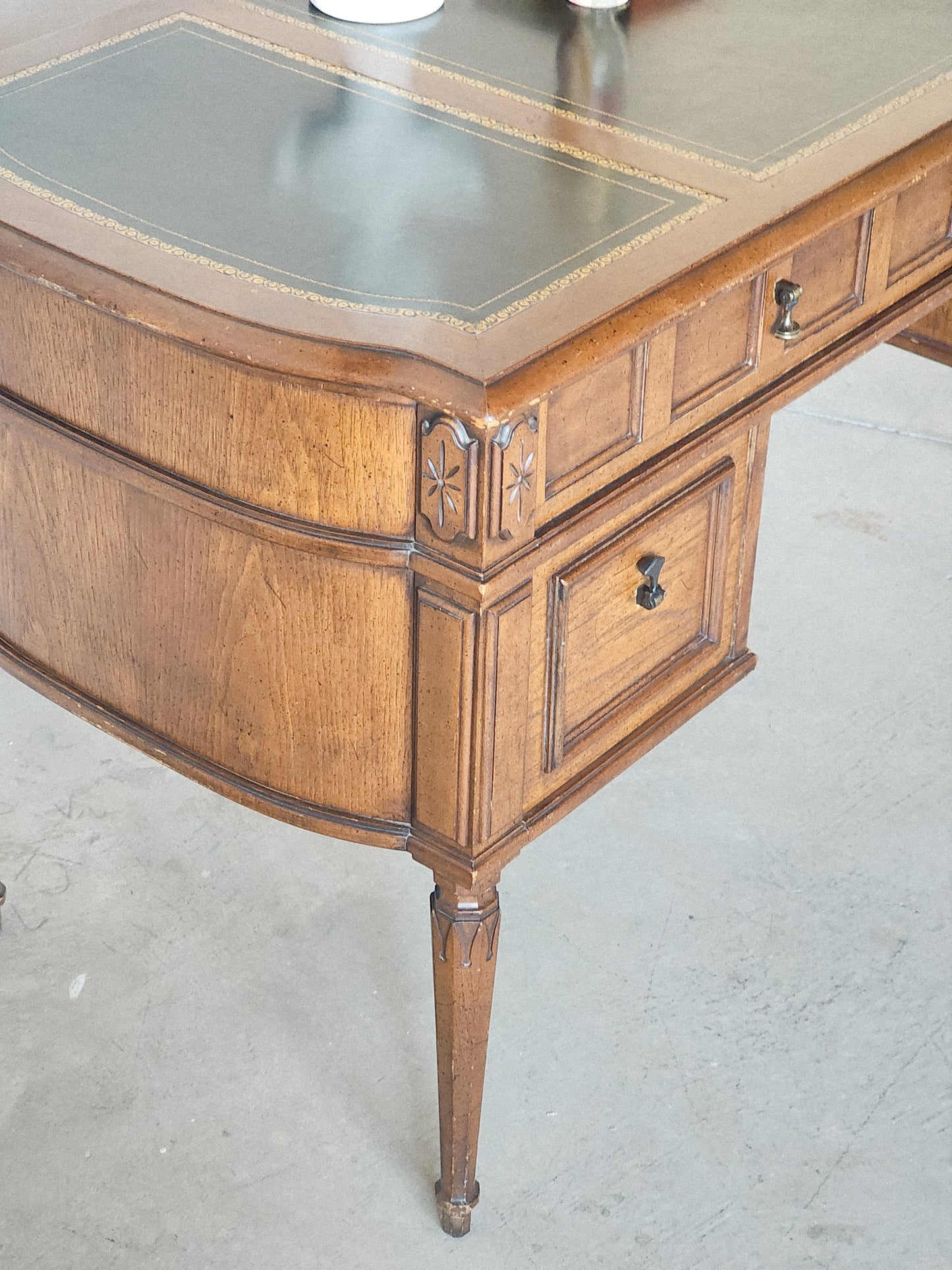 Vintage Leather Topped Walnut Rounded Desk