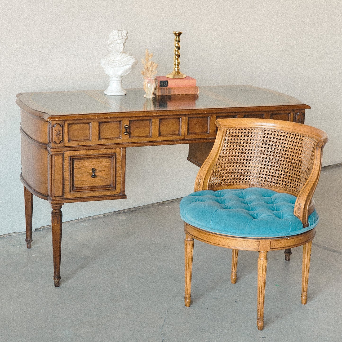 Vintage Leather Topped Walnut Rounded Desk