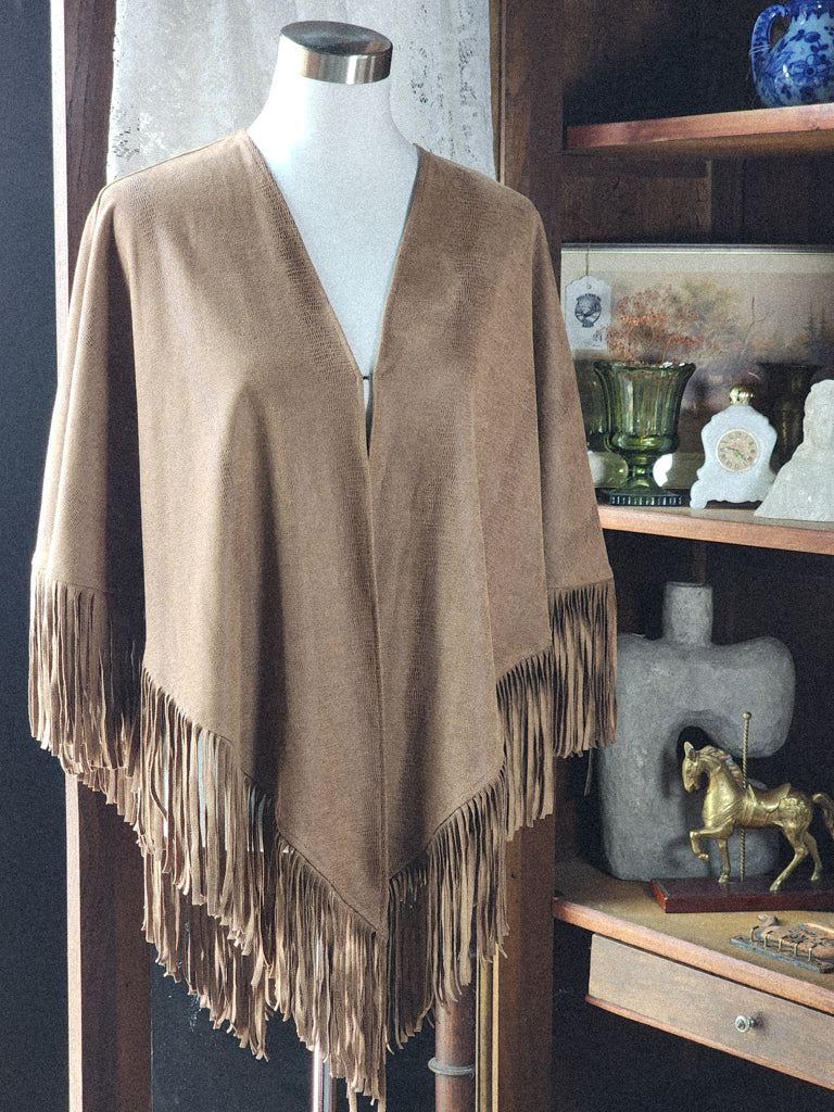 Chicos Faux Suede Fringed Cape Bolero Cover up